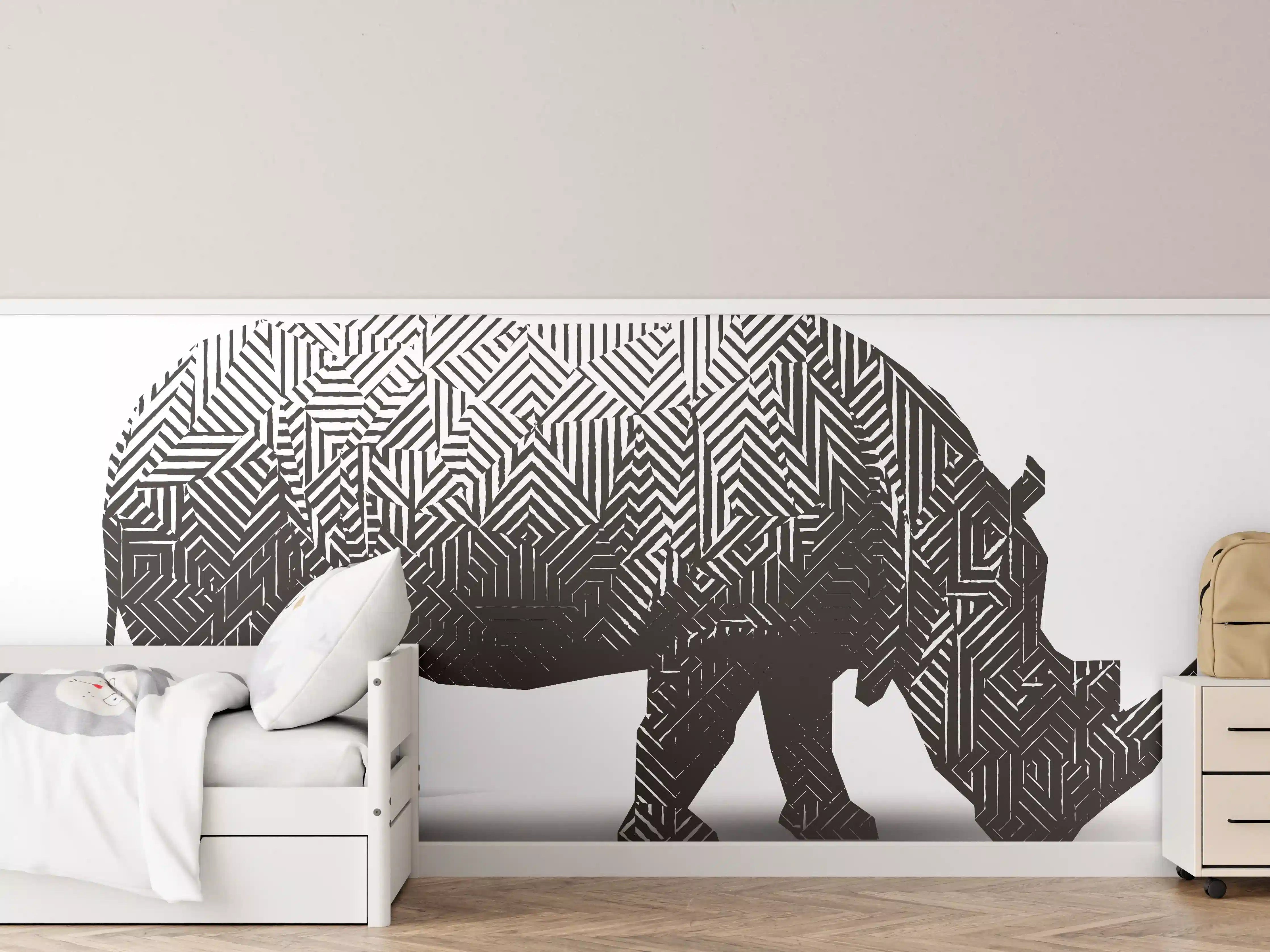 Kinderzimmer Wandgestaltung - Schwarz-Weiß Grafik Nashorn