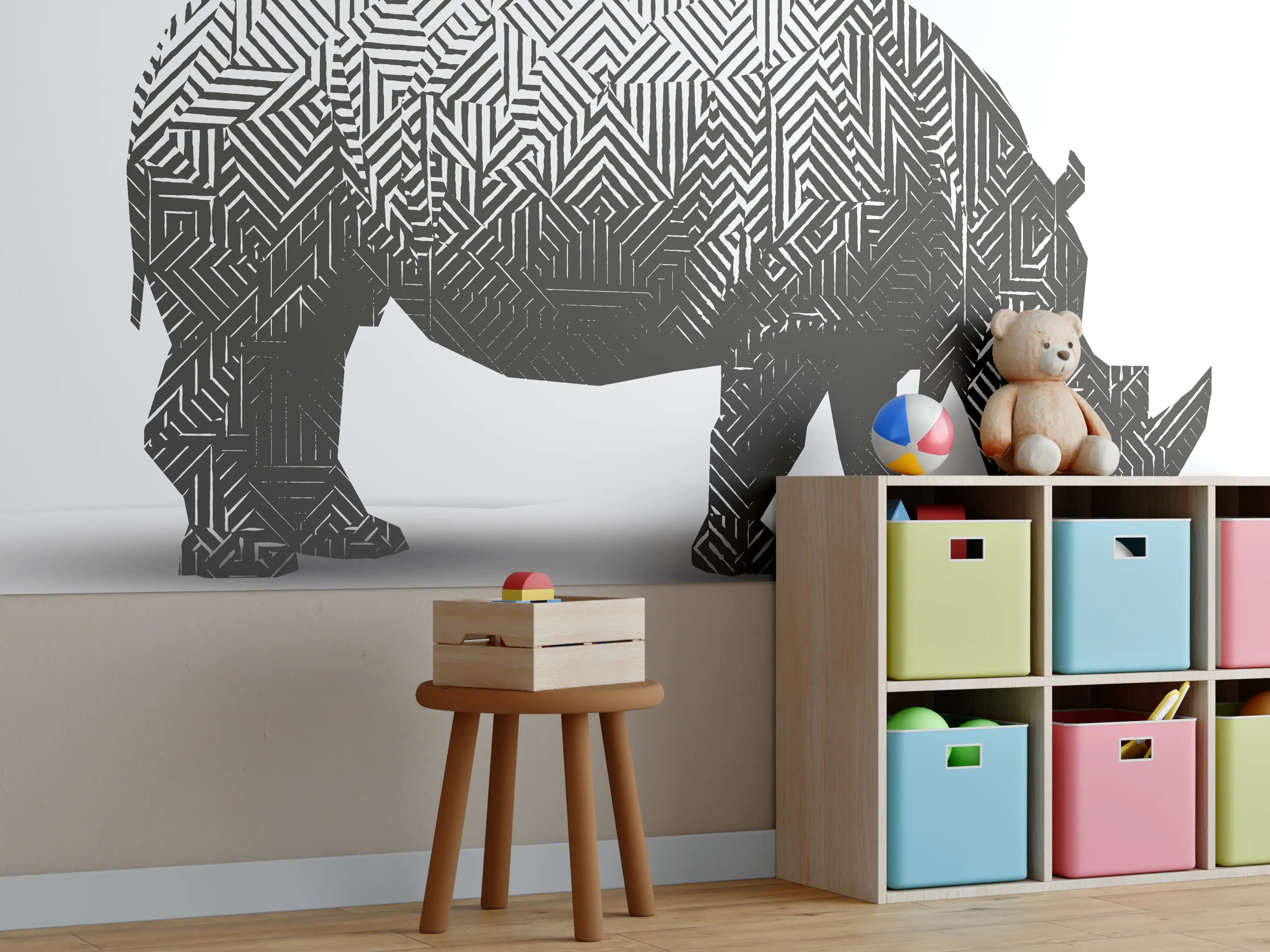 Kinderzimmer Wandgestaltung - Schwarz-Weiß Grafik Nashorn