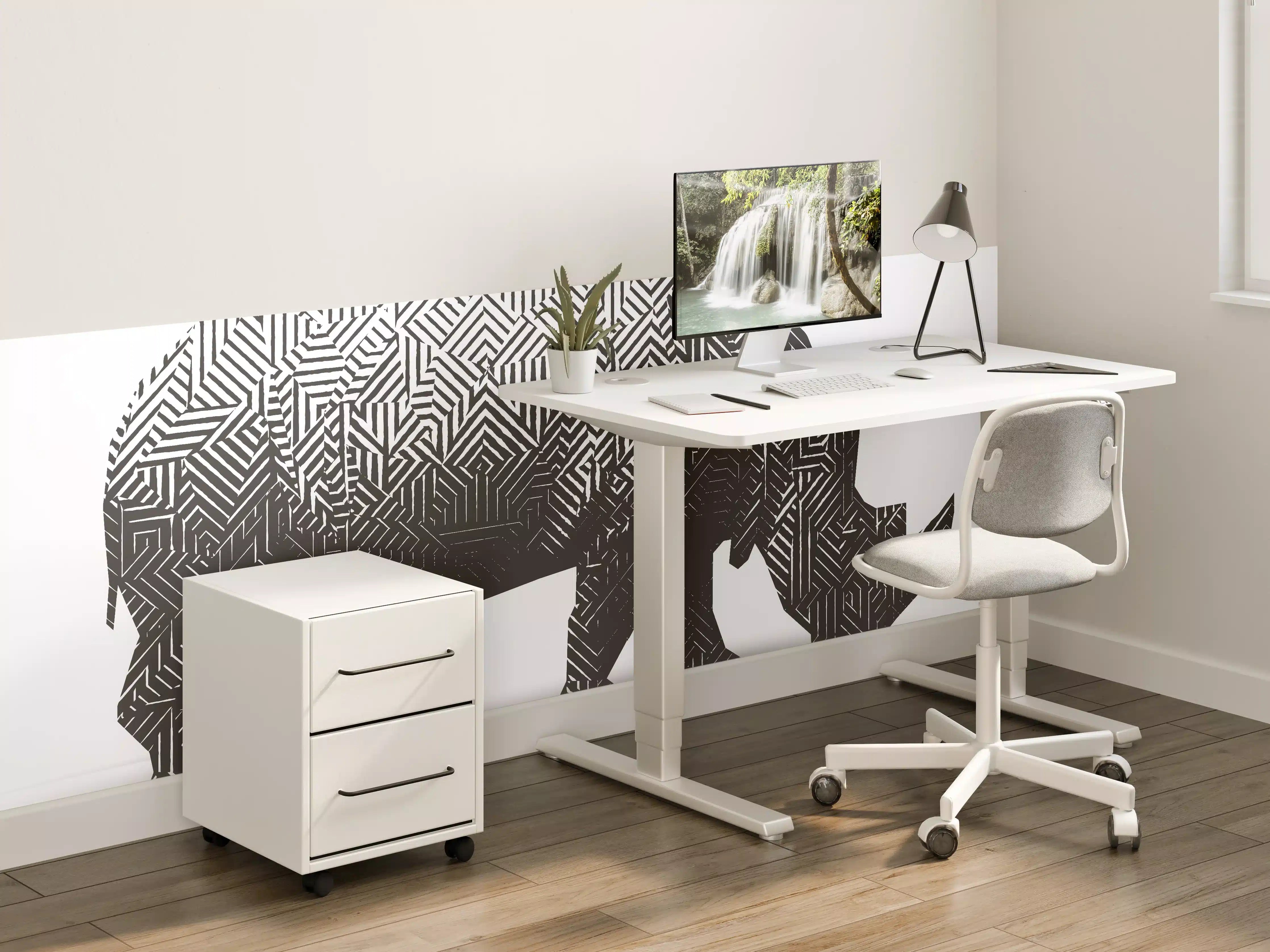 Kinderzimmer Wandgestaltung - Schwarz-Weiß Grafik Nashorn