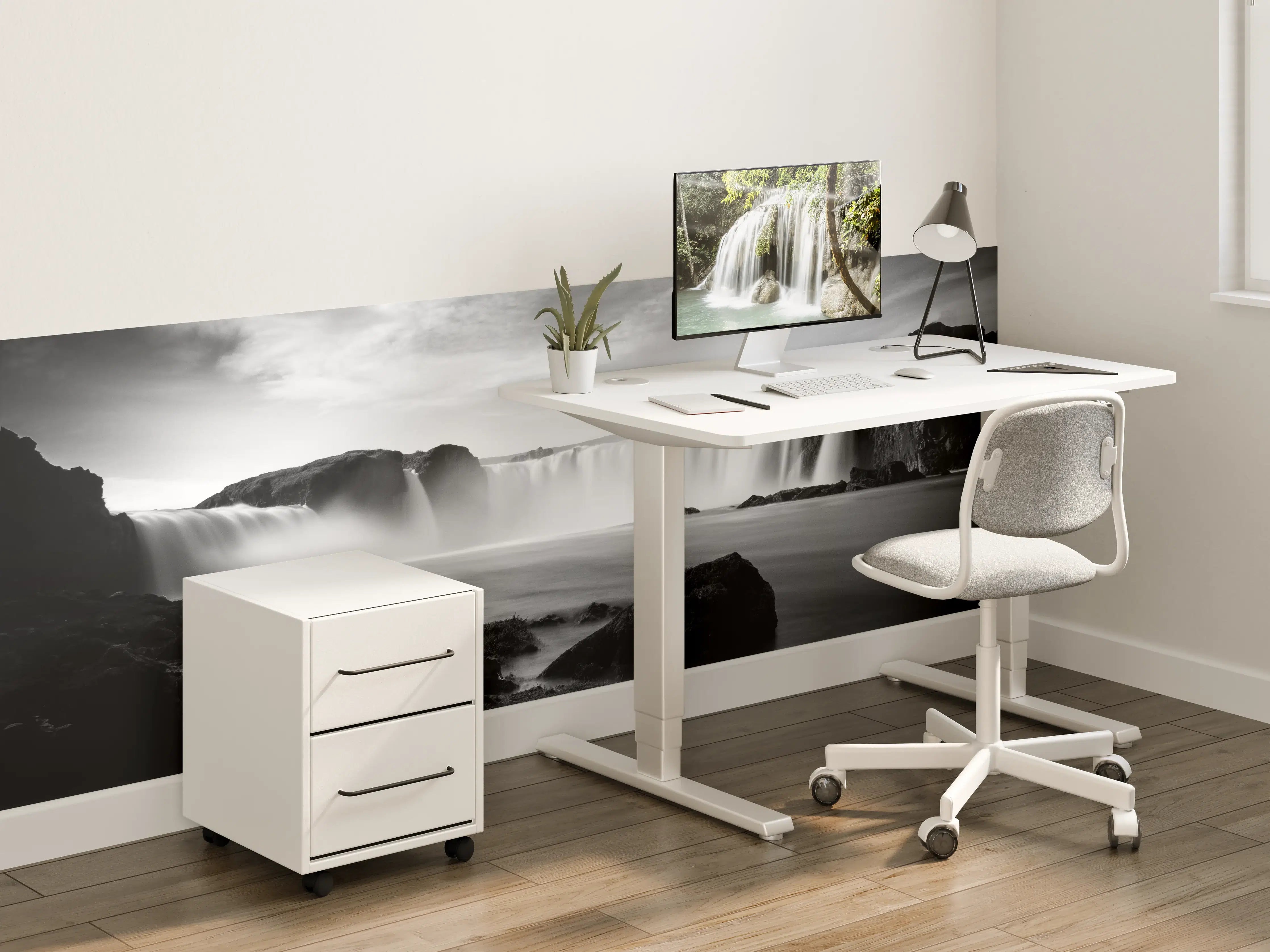 Kinderzimmer Wandgestaltung - Schwarz-Weiß Wasserfallpanorama