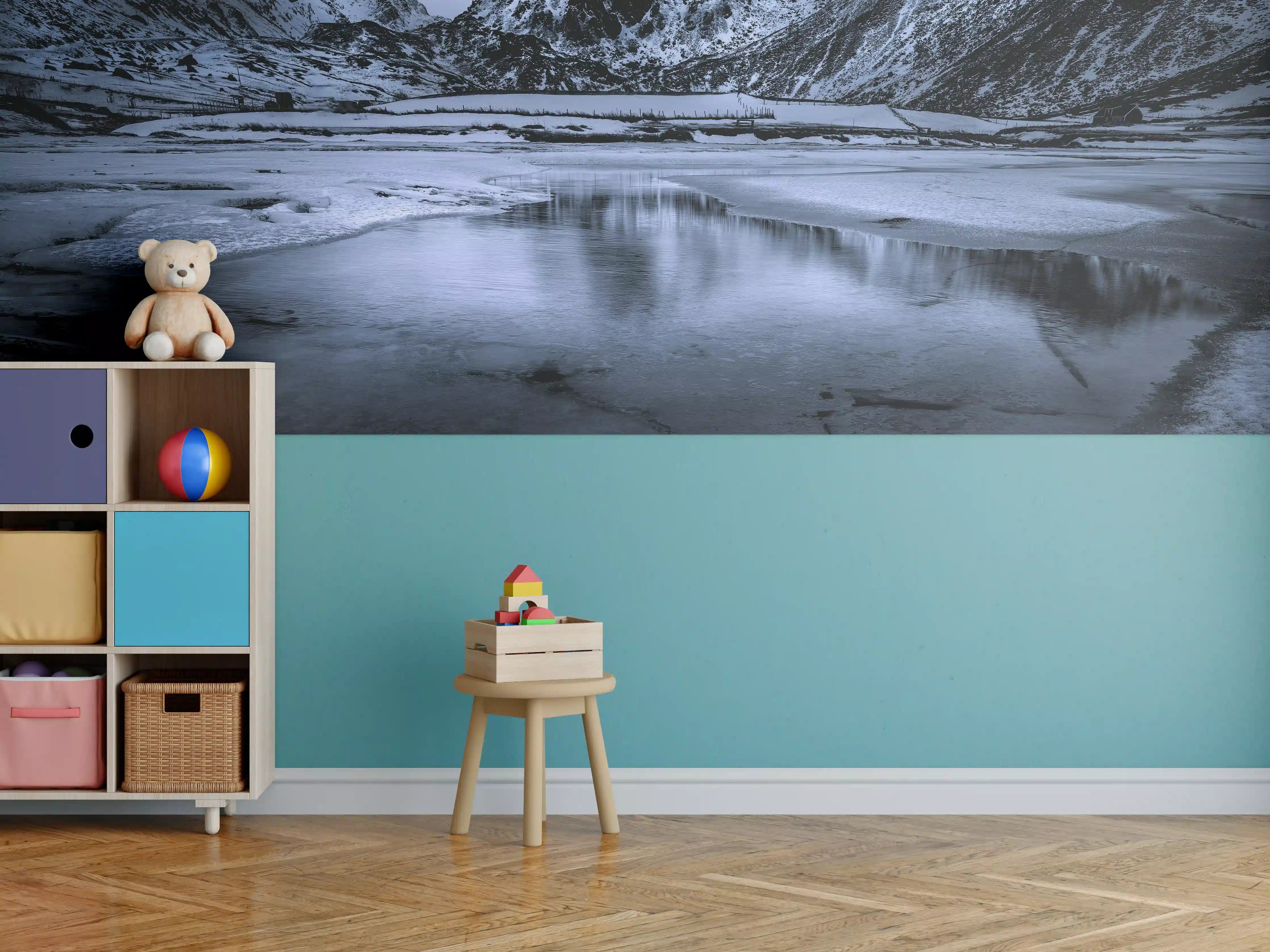 Kinderzimmer Wandgestaltung - Schwarz-Weiß Winterlandschaft