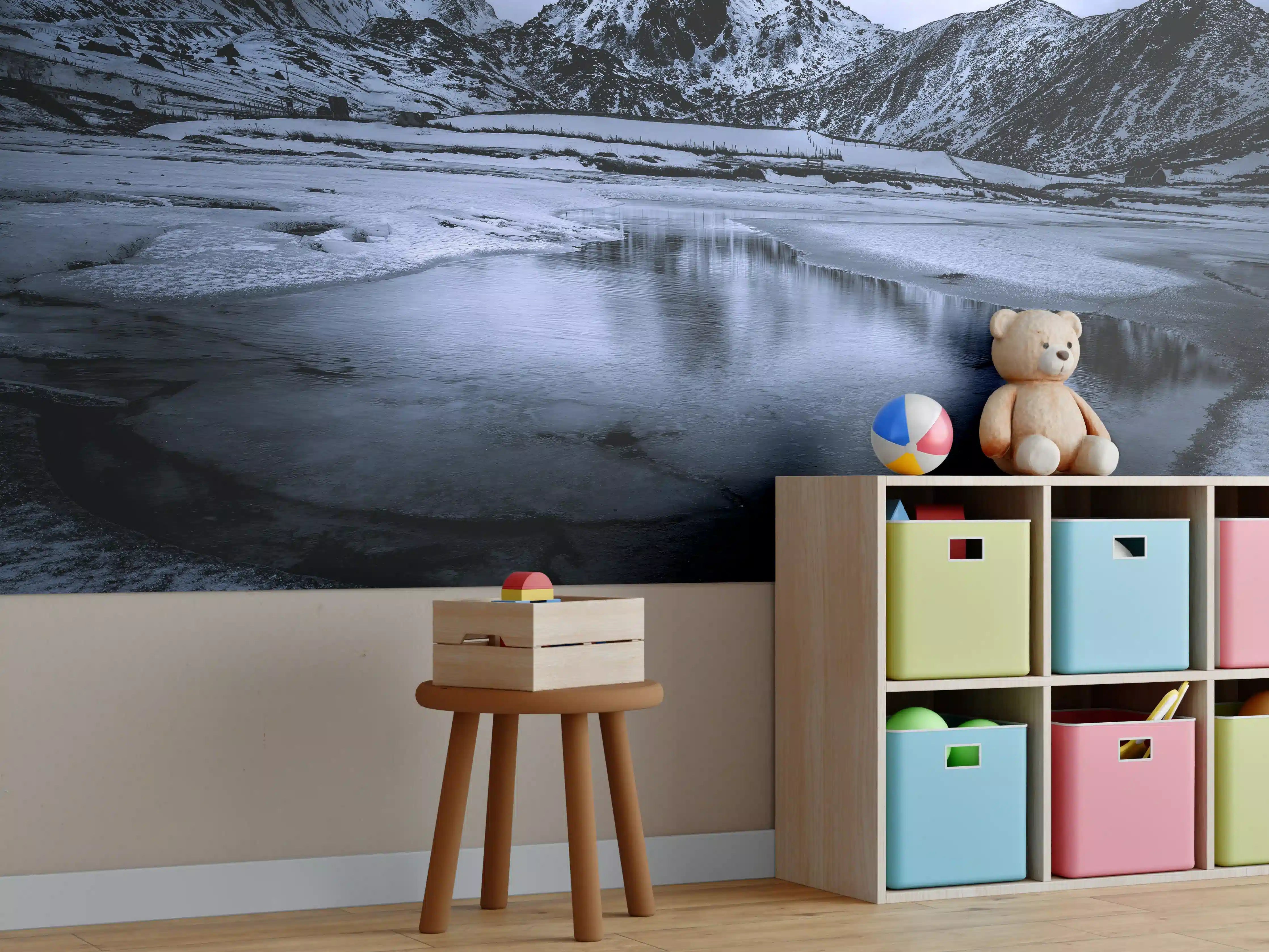 Kinderzimmer Wandgestaltung - Schwarz-Weiß Winterlandschaft
