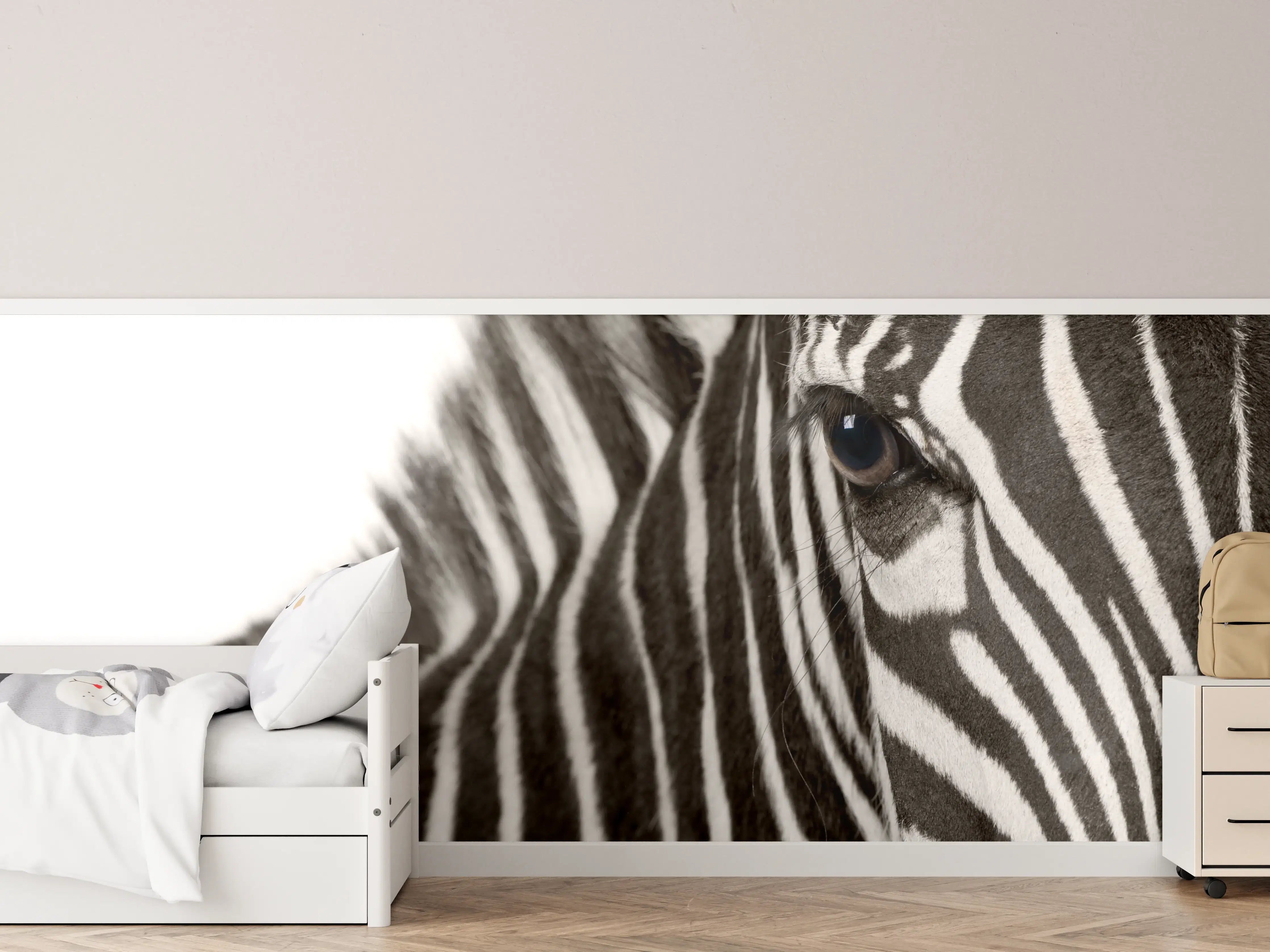 Kinderzimmer Wandgestaltung - Schwarz-Weiß Zebra mit Fokus auf Kopfdetails
