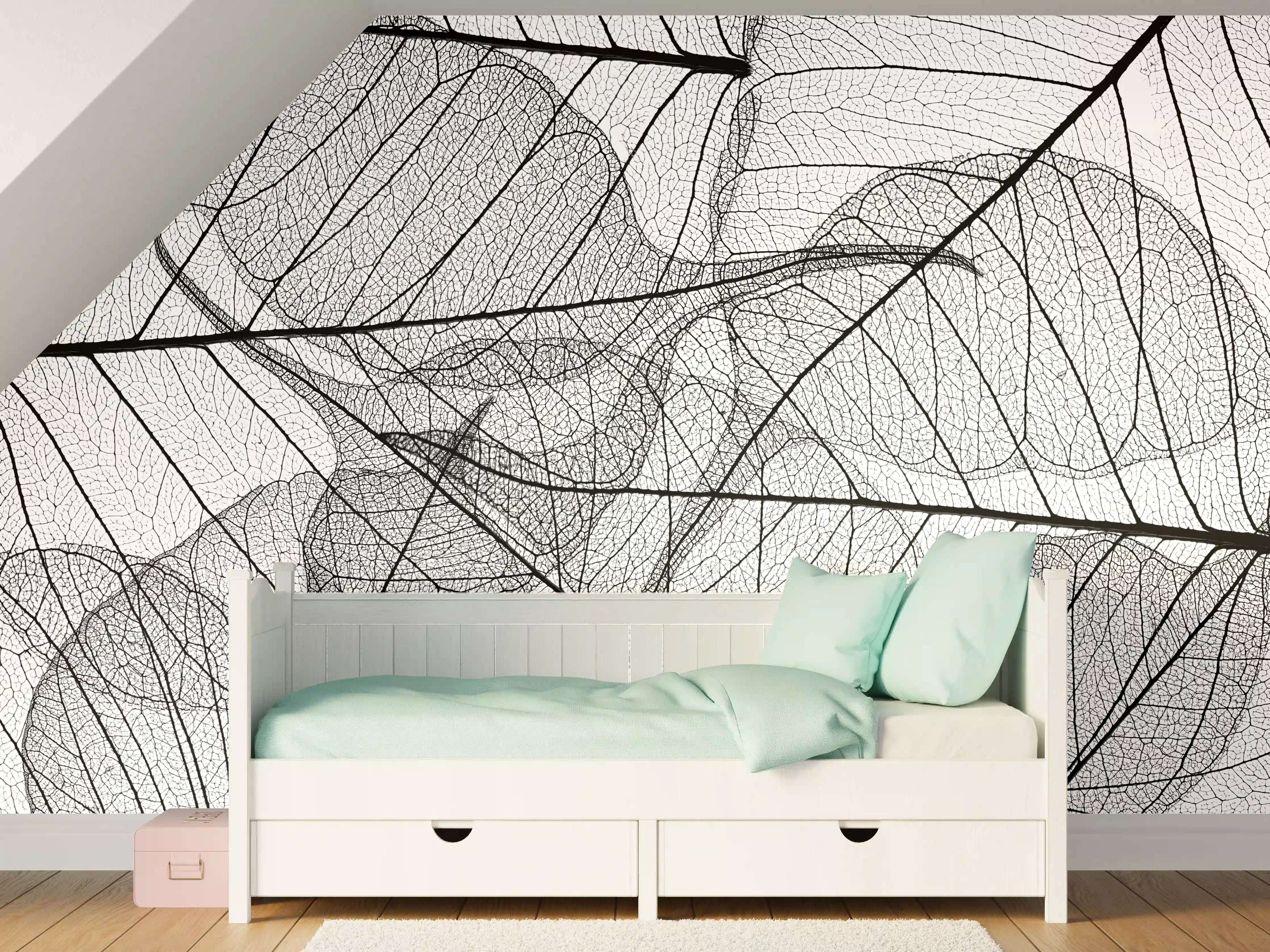 Kinderzimmer Wandgestaltung - Schwarz-Weiße Blatttextur