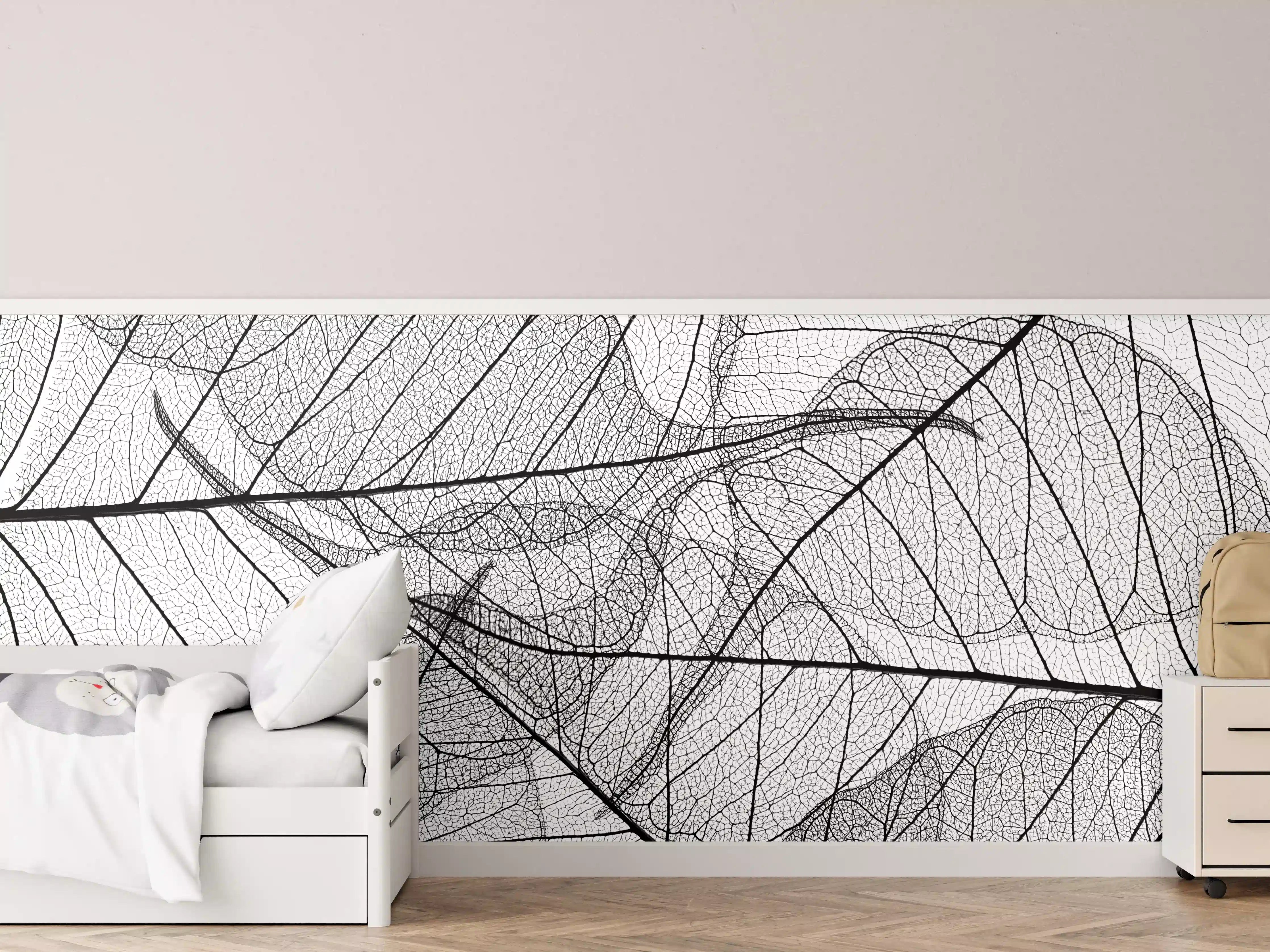 Kinderzimmer Wandgestaltung - Schwarz-Weiße Blatttextur