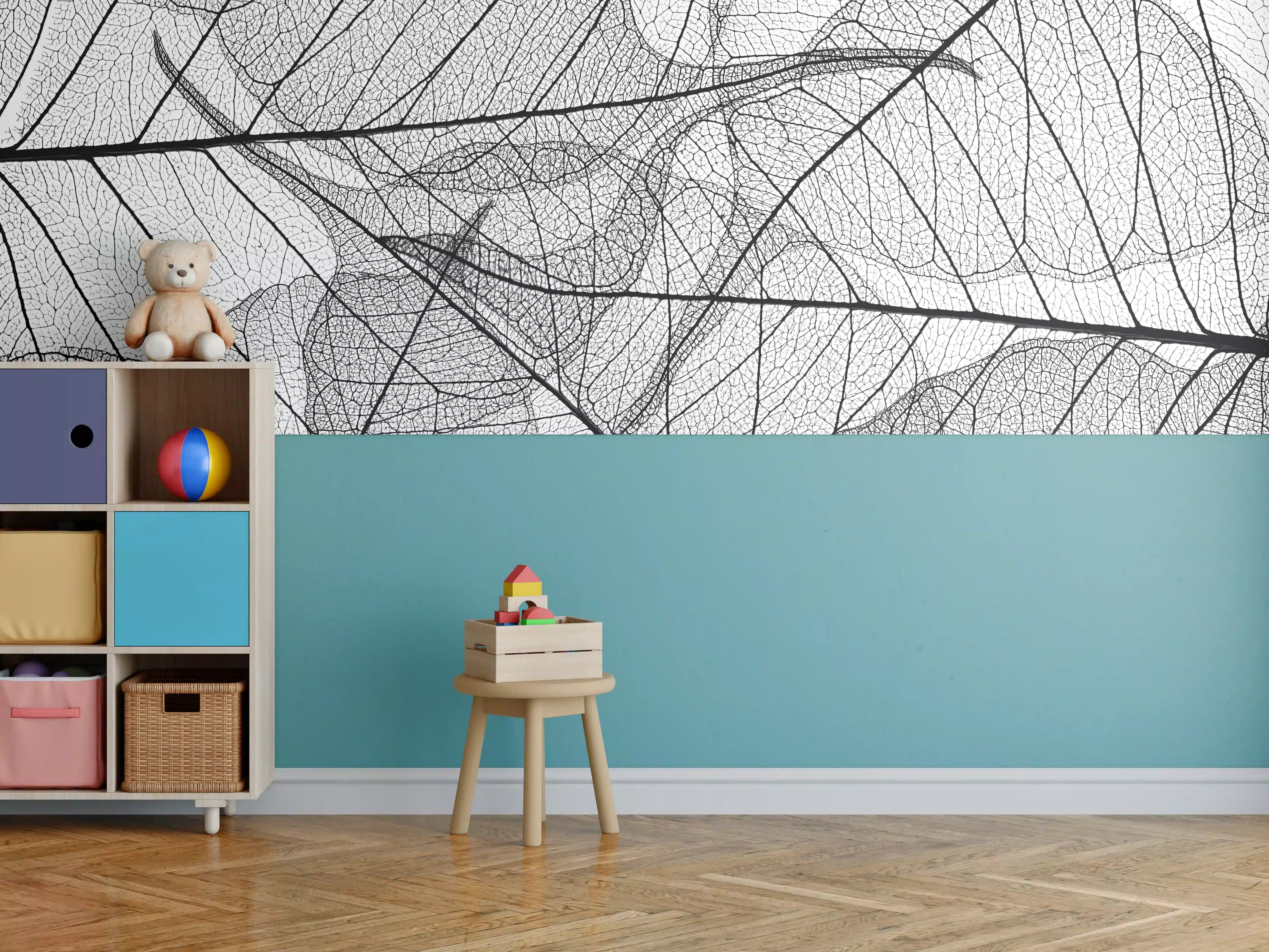 Kinderzimmer Wandgestaltung - Schwarz-Weiße Blatttextur