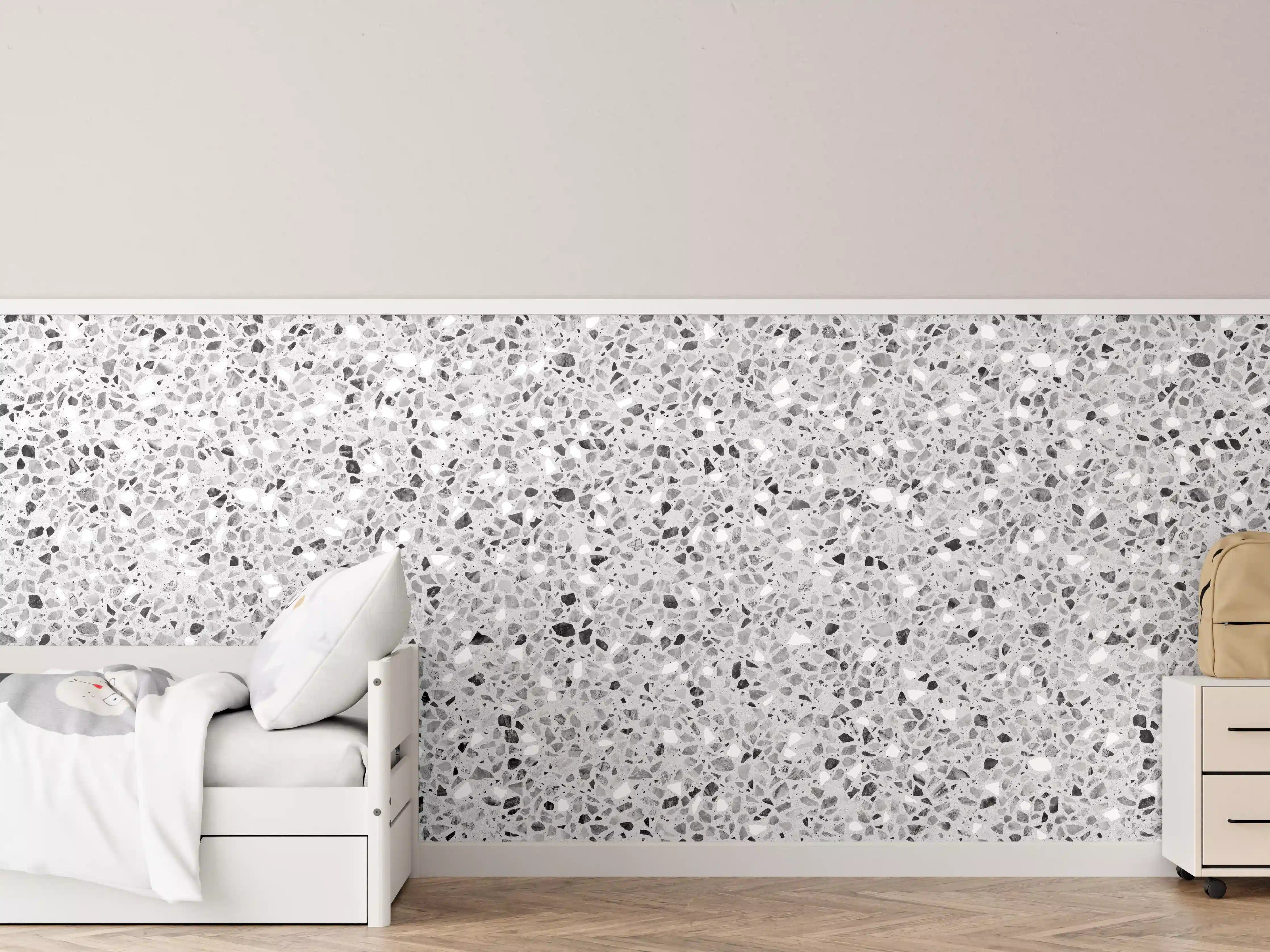 Kinderzimmer Wandgestaltung - Schwarz-Weiße graue Terrazzo Stein Textur