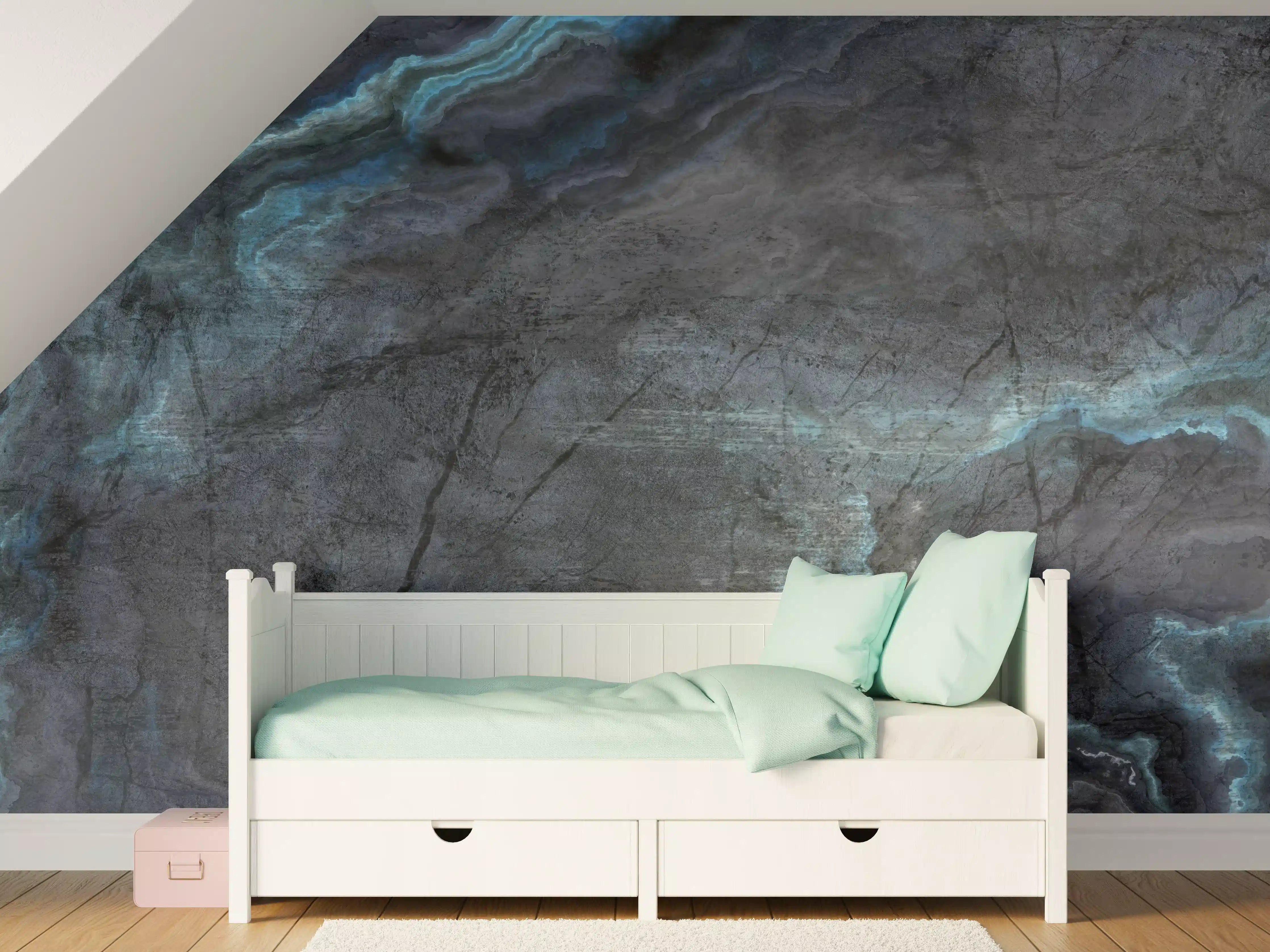 Kinderzimmer Wandgestaltung - Schwarz-blauer Steinhintergrund