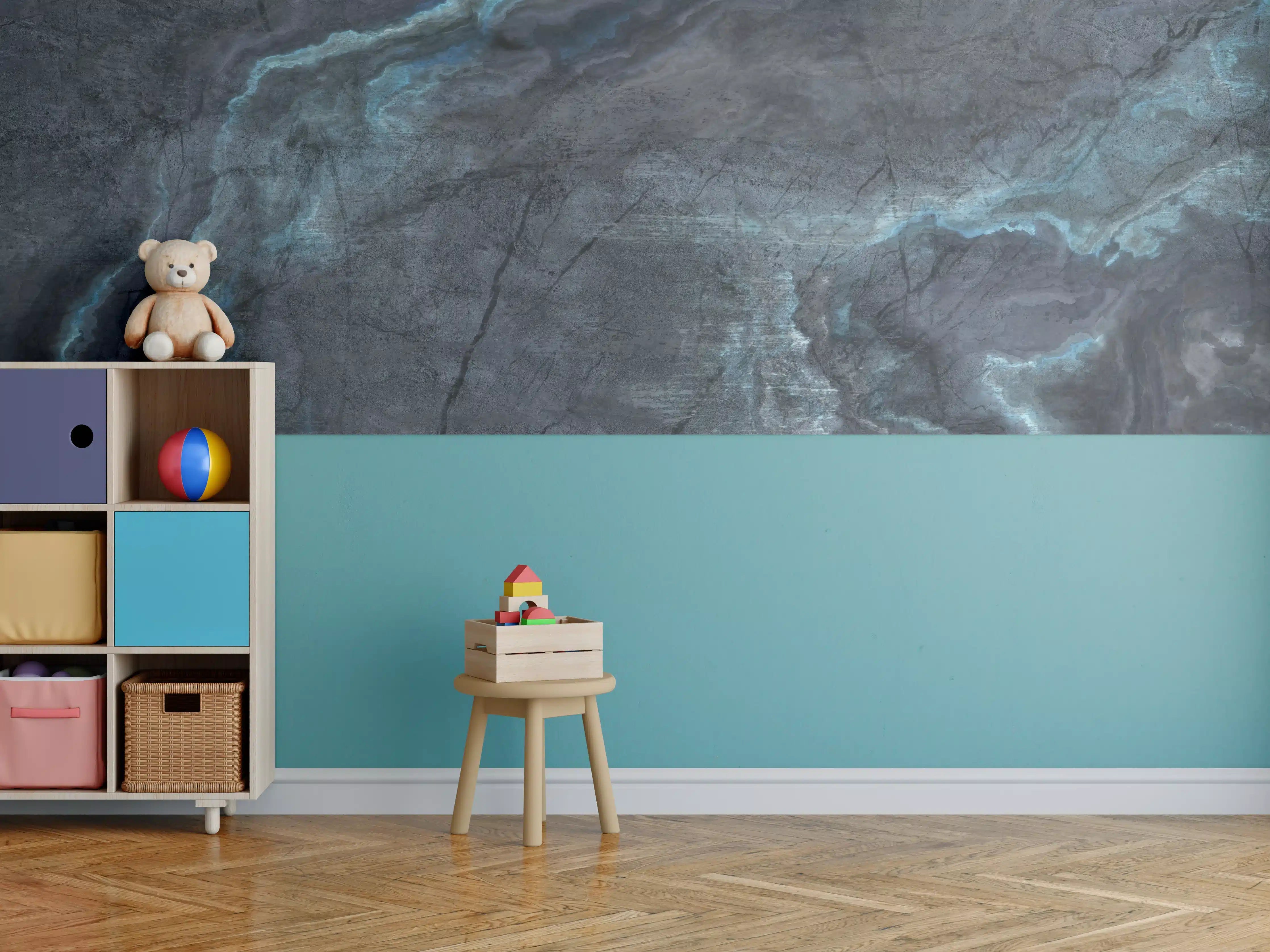 Kinderzimmer Wandgestaltung - Schwarz-blauer Steinhintergrund