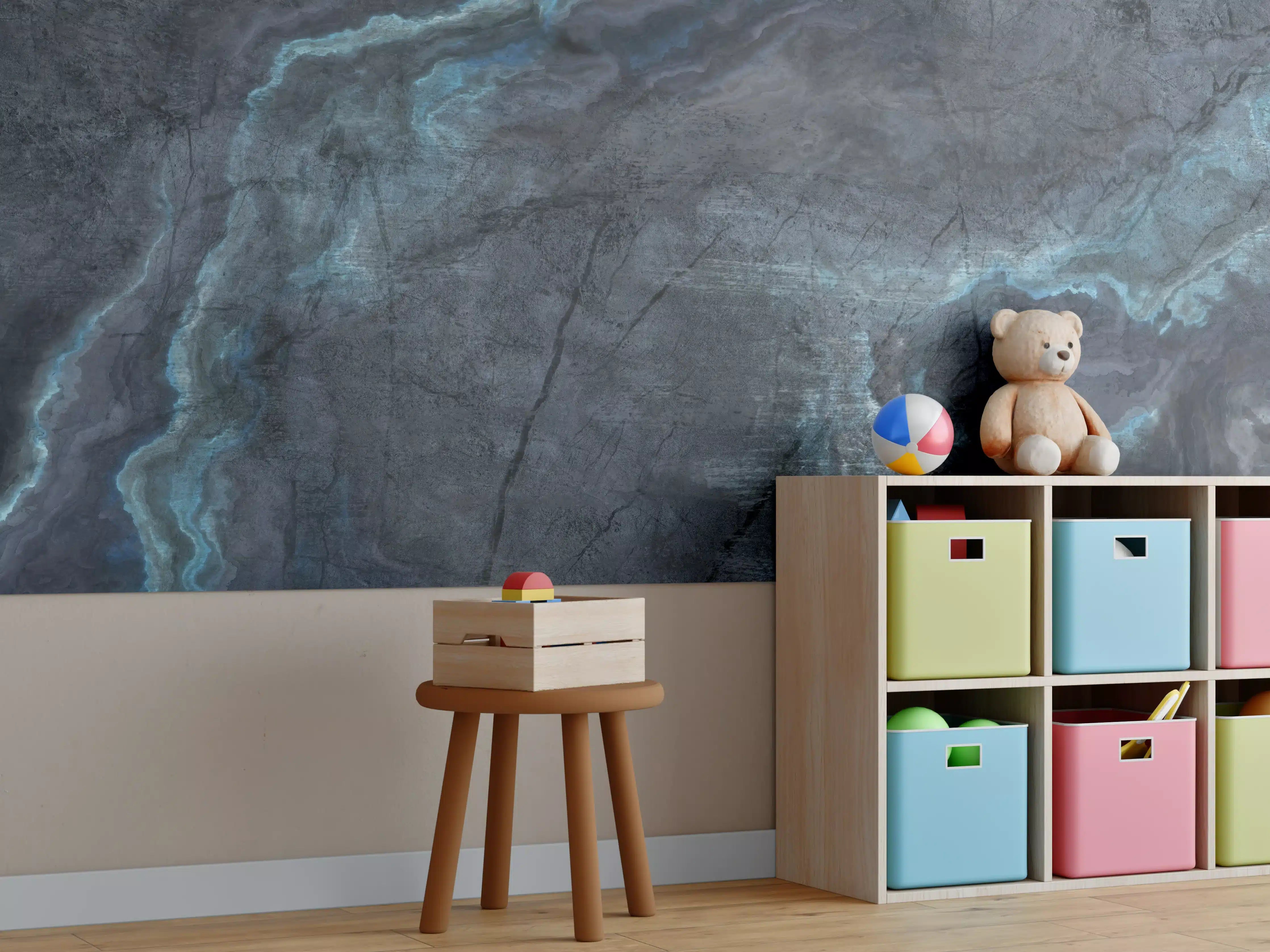 Kinderzimmer Wandgestaltung - Schwarz-blauer Steinhintergrund