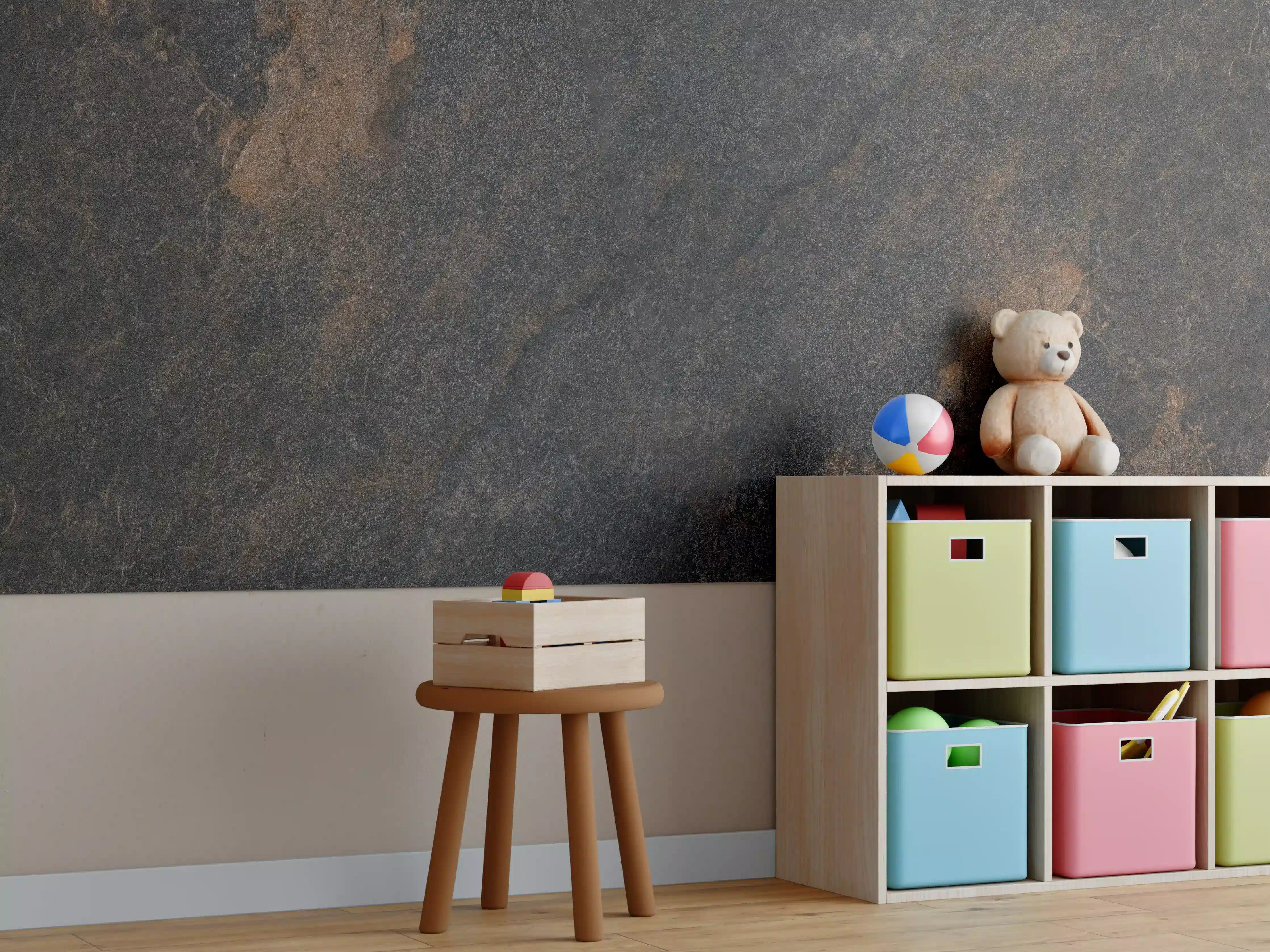 Kinderzimmer Wandgestaltung - Schwarz braun rostigen Stein Fliesen