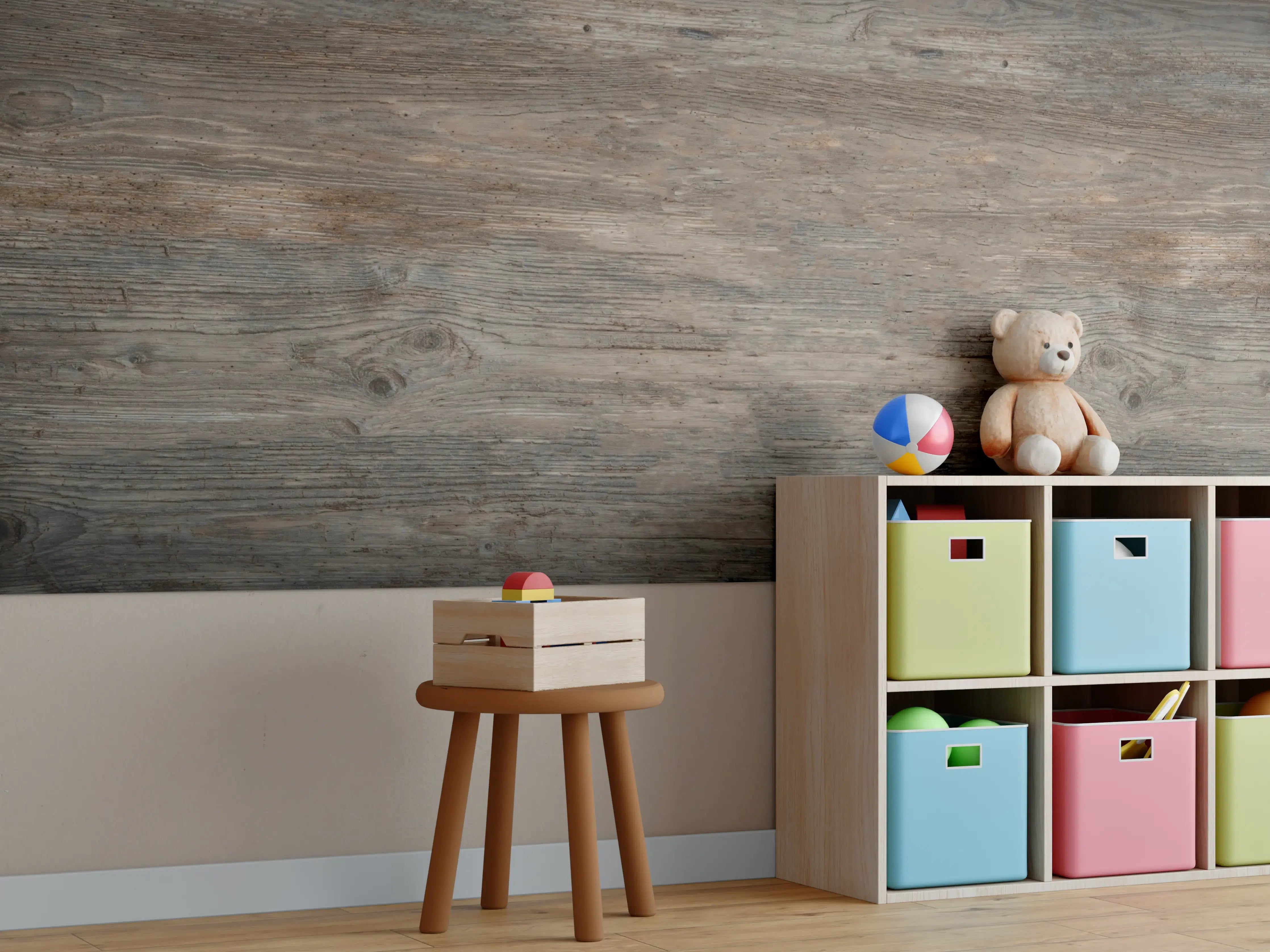Kinderzimmer Wandgestaltung - Schwarz-braune Holzplatte