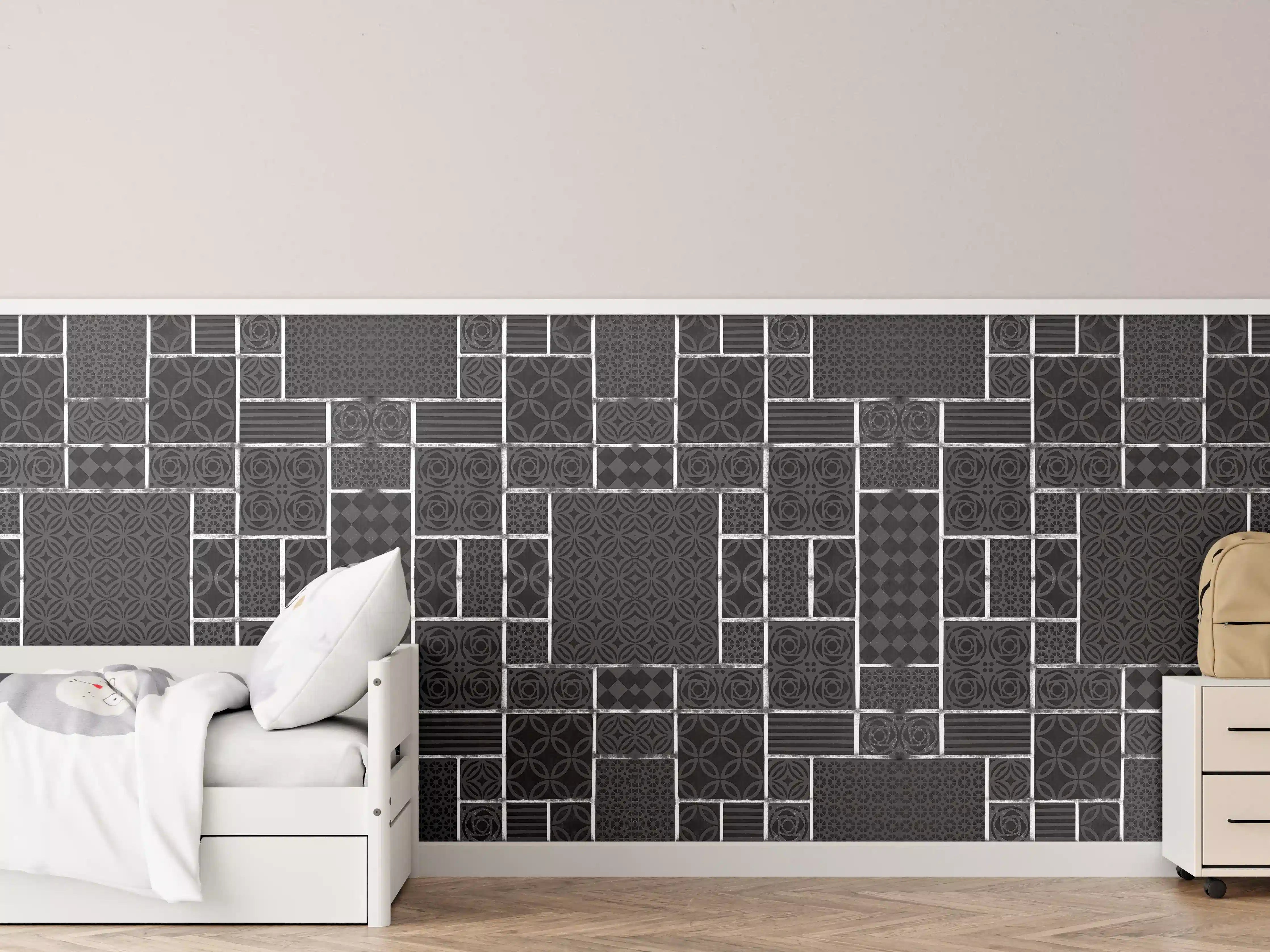 Kinderzimmer Wandgestaltung - Schwarz geometrische Fliesen
