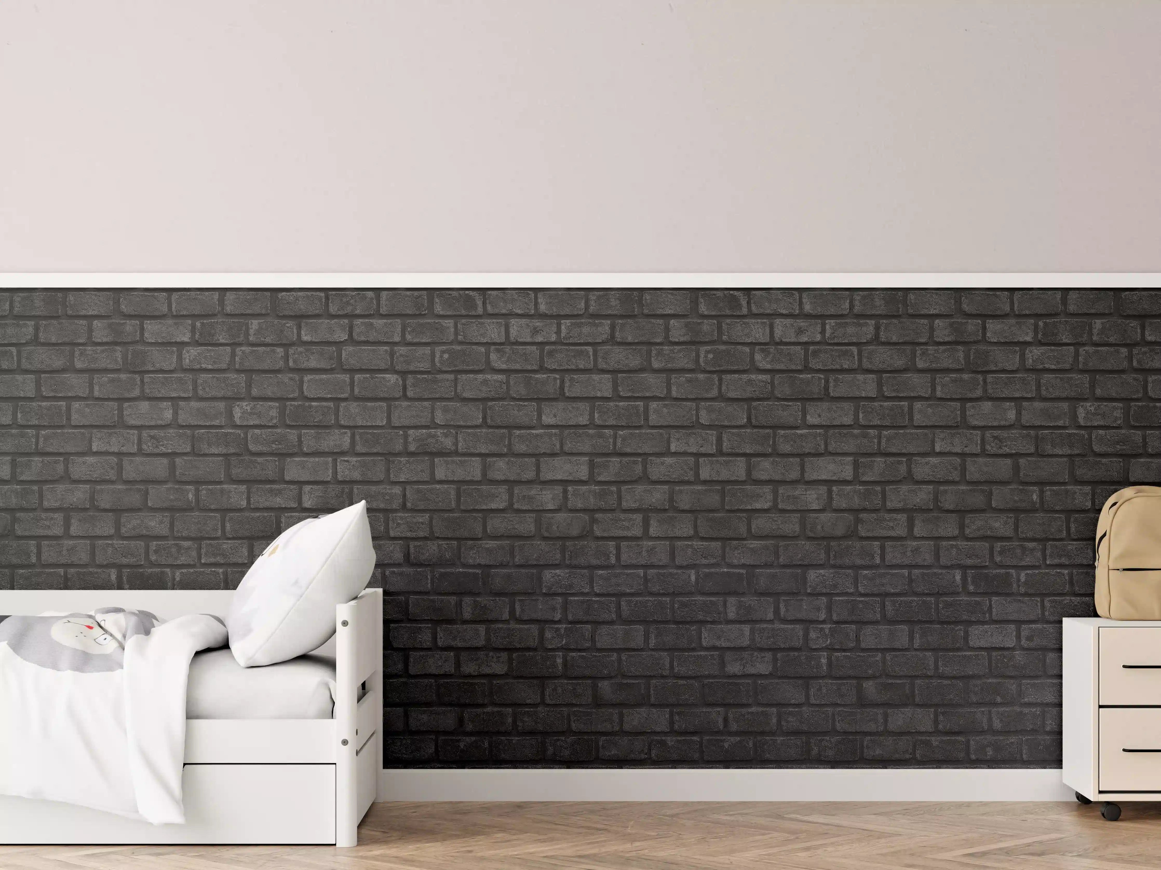 Kinderzimmer Wandgestaltung - Schwarz graue Ziegelwand