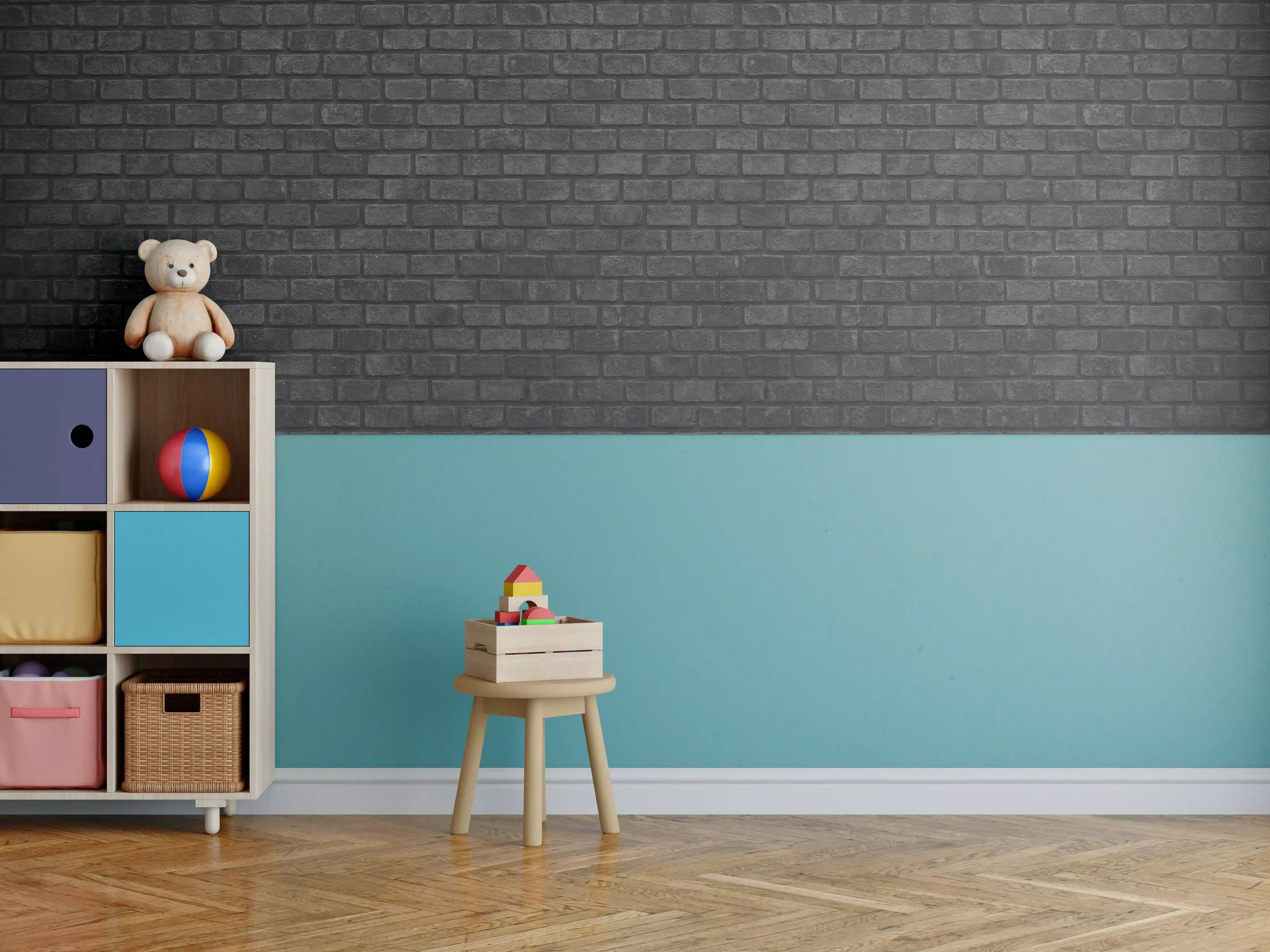 Kinderzimmer Wandgestaltung - Schwarz graue Ziegelwand