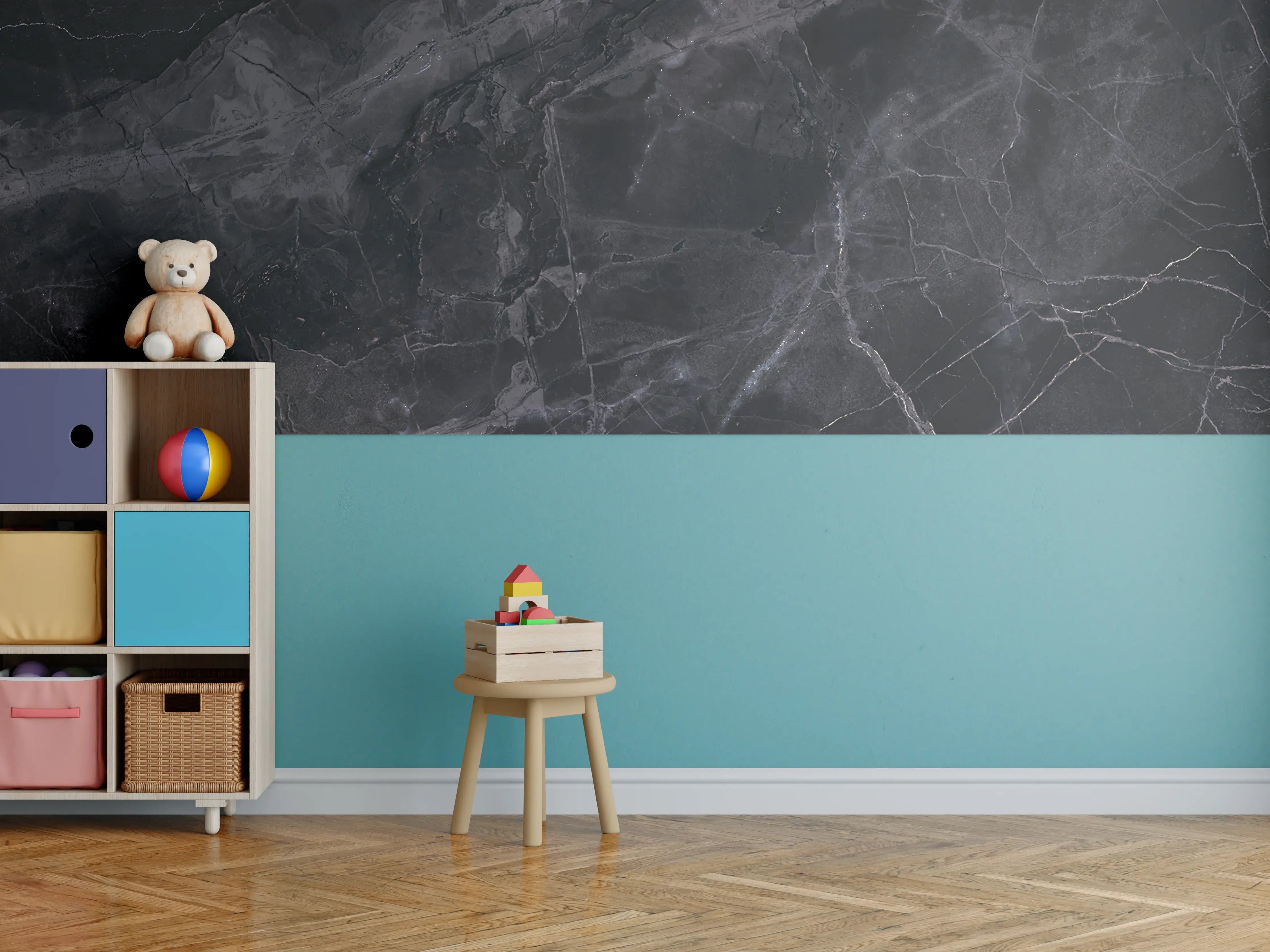 Kinderzimmer Wandgestaltung - Schwarz-grauer Marmor