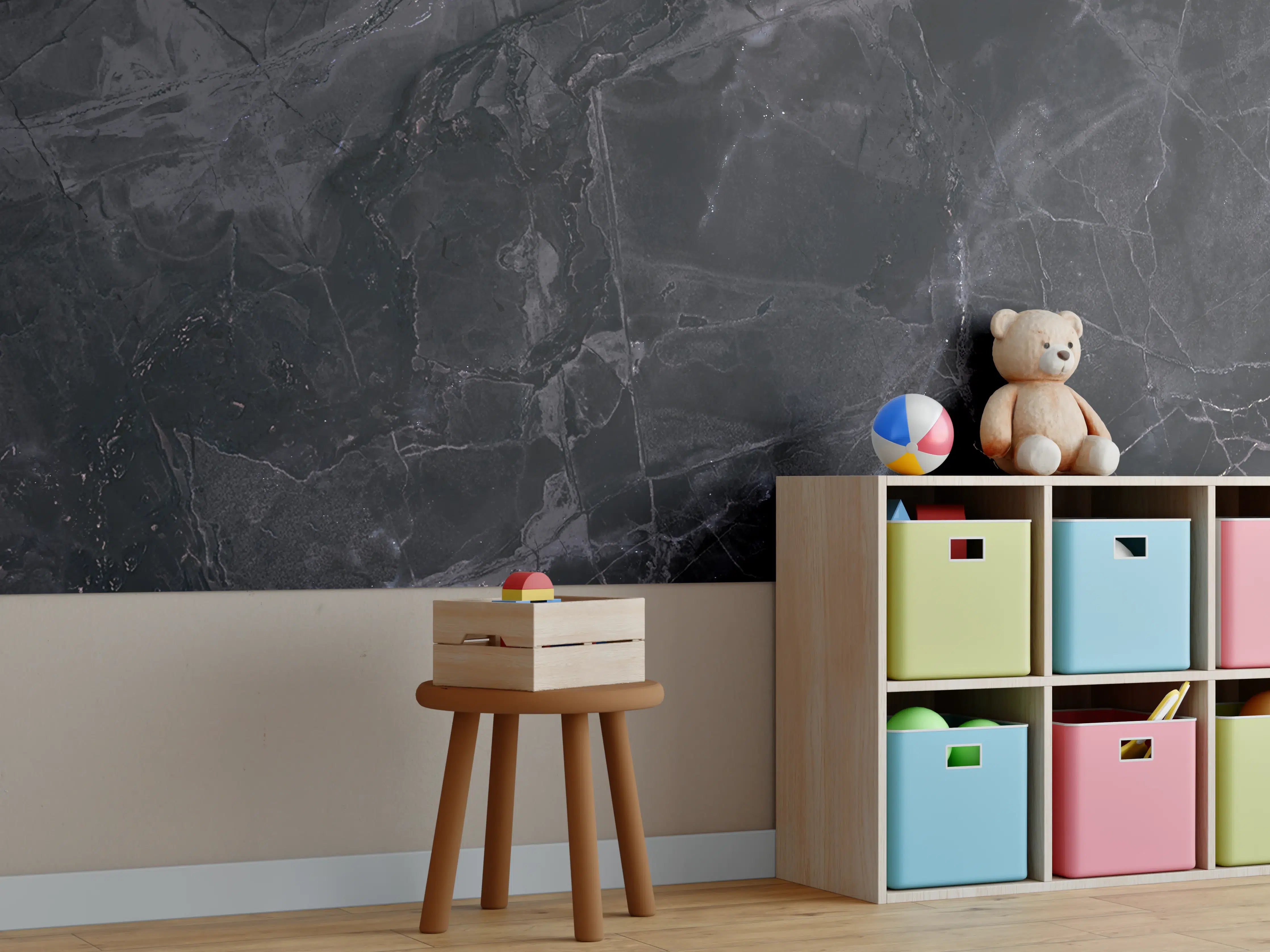 Kinderzimmer Wandgestaltung - Schwarz-grauer Marmor