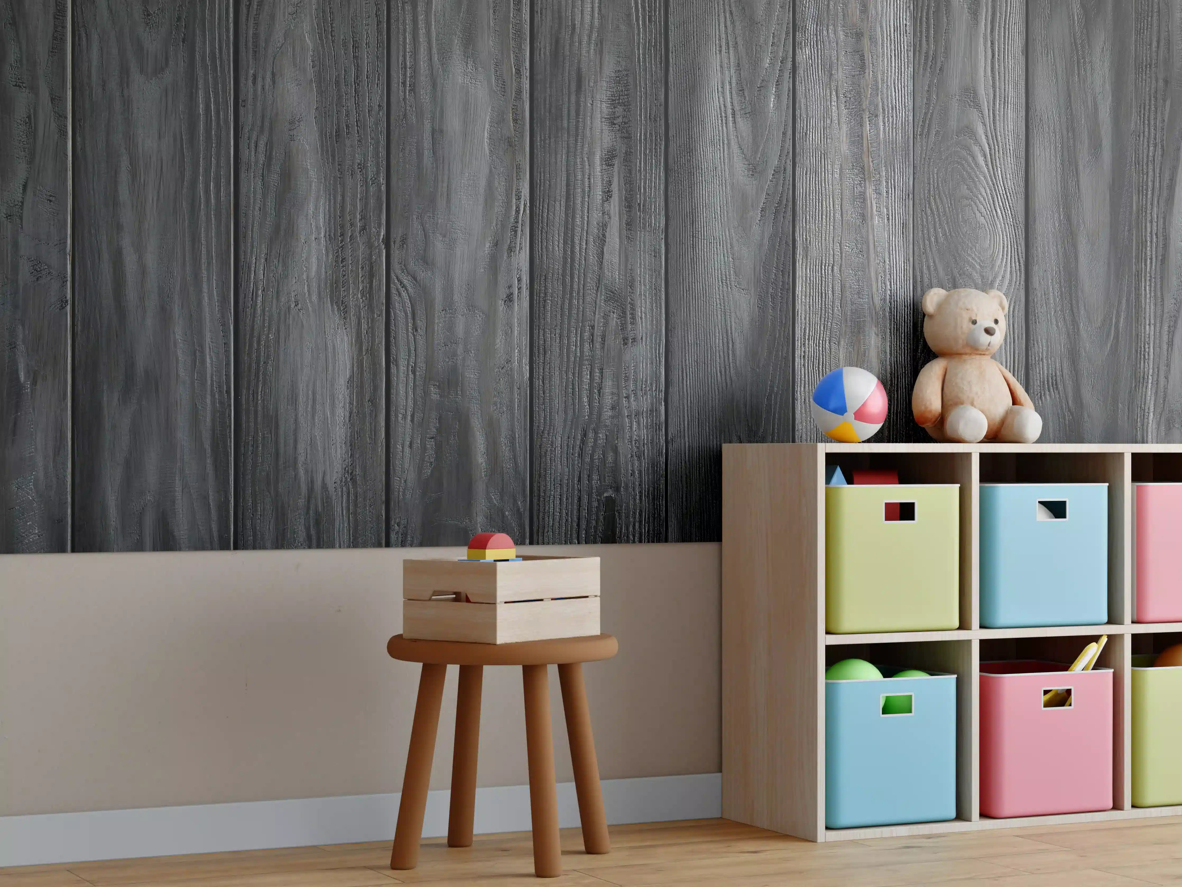 Kinderzimmer Wandgestaltung - Schwarz lackierte Holzbretter