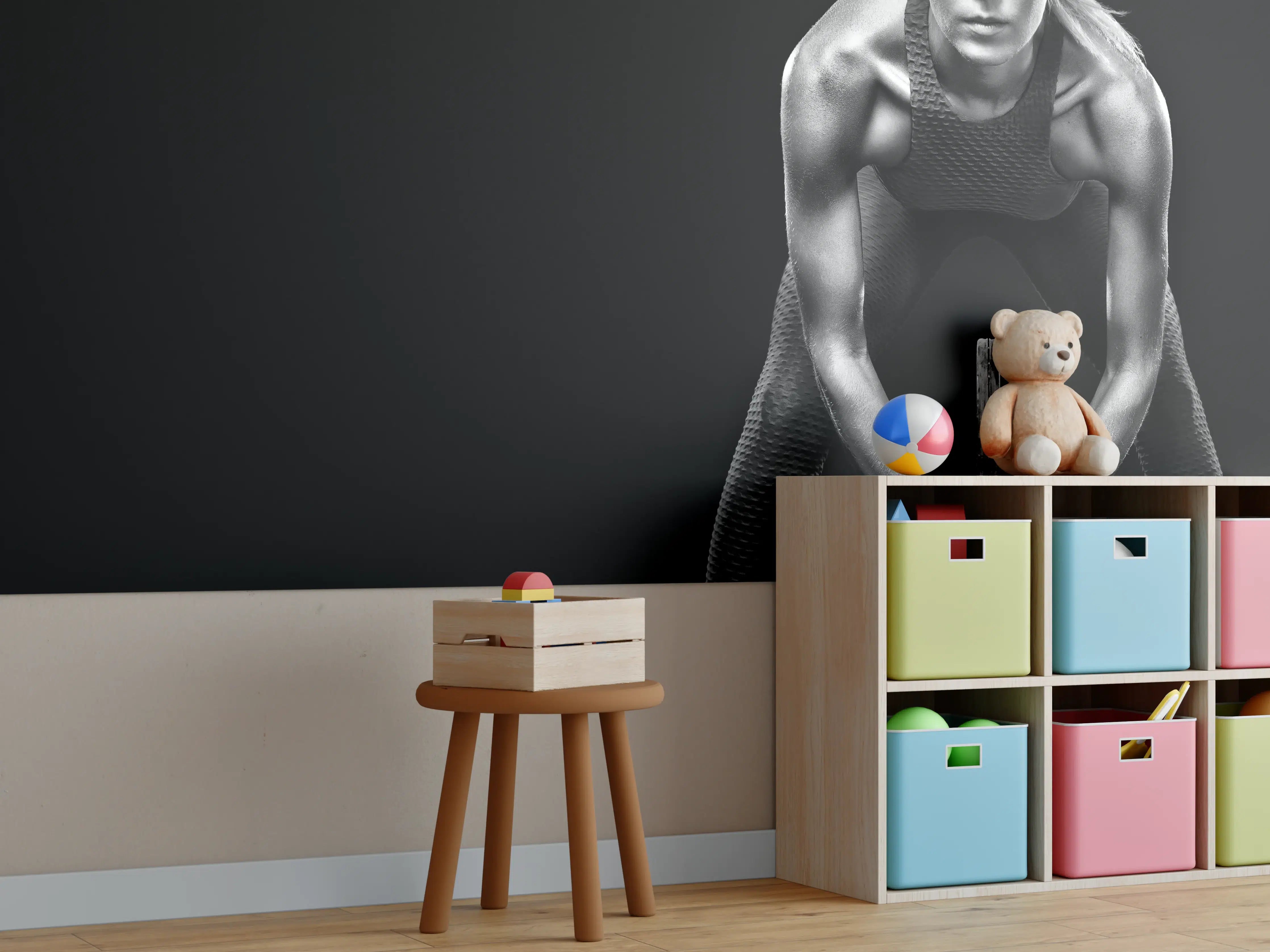 Kinderzimmer Wandgestaltung - Schwarz-weiß Ansicht - Tennisspielerin