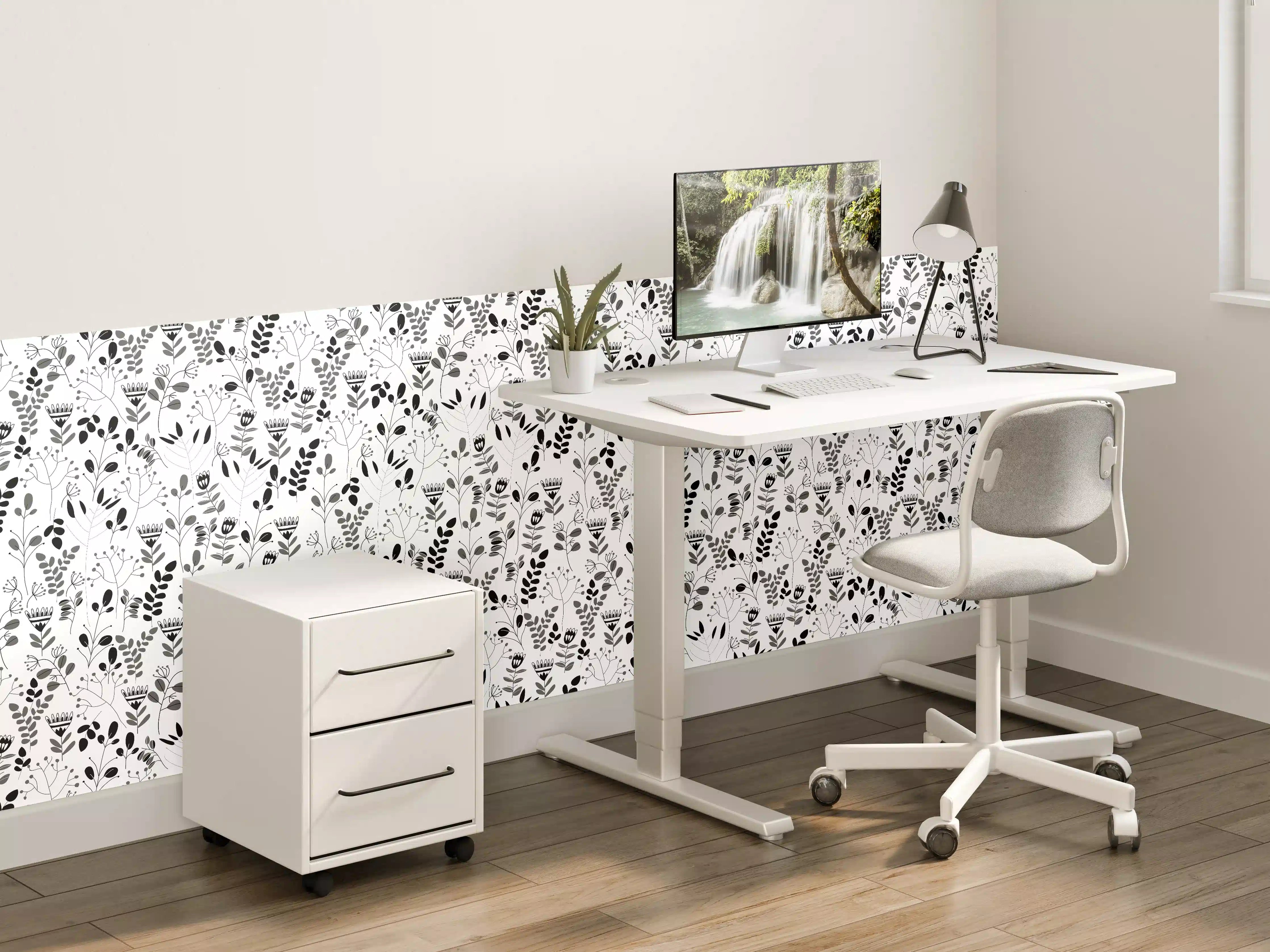 Kinderzimmer Wandgestaltung - Schwarz-weiße florale Musterwanddekoration