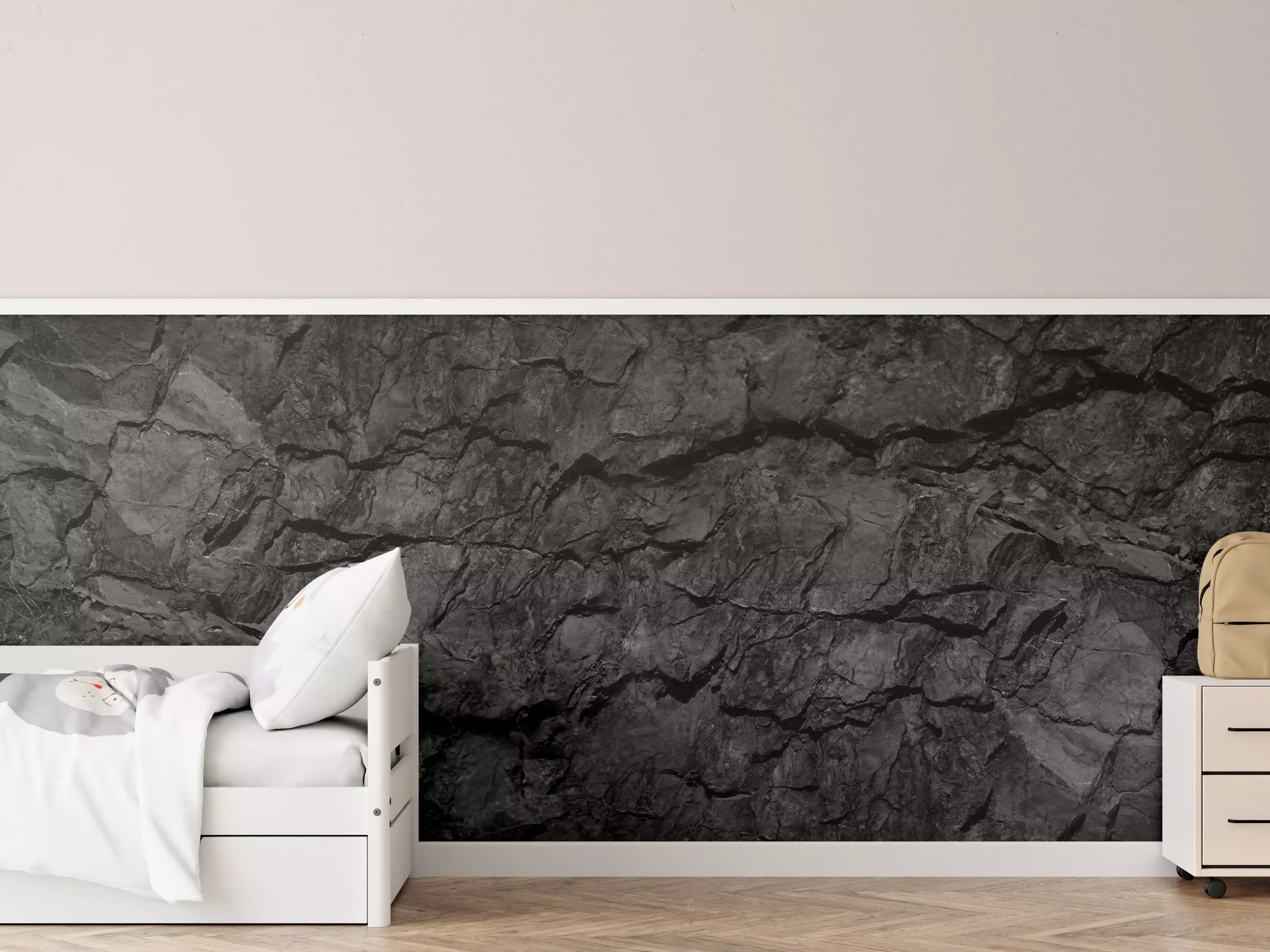 Kinderzimmer Wandgestaltung - Schwarze Gesteinstextur mit Rissen
