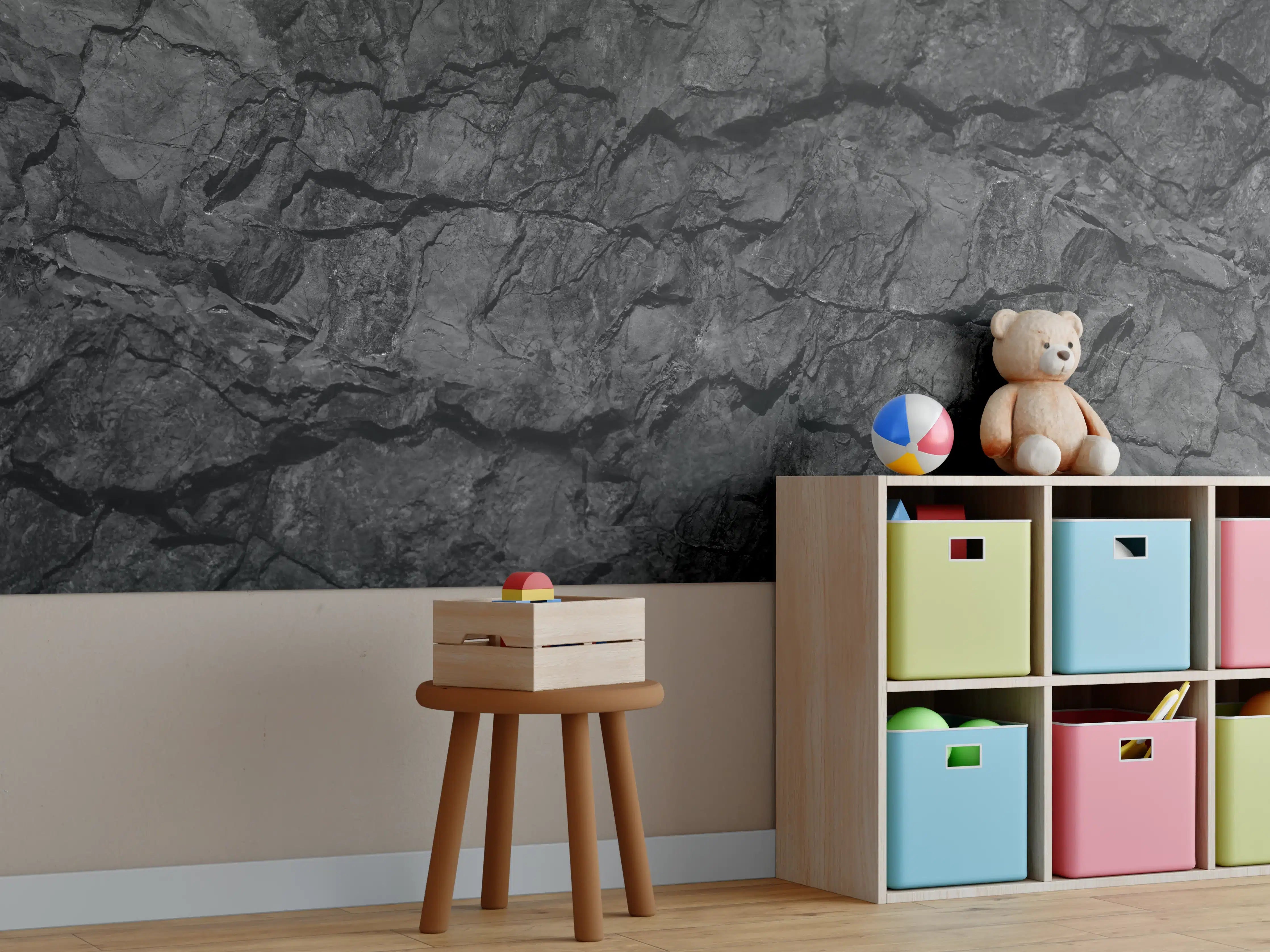 Kinderzimmer Wandgestaltung - Schwarze Gesteinstextur mit Rissen