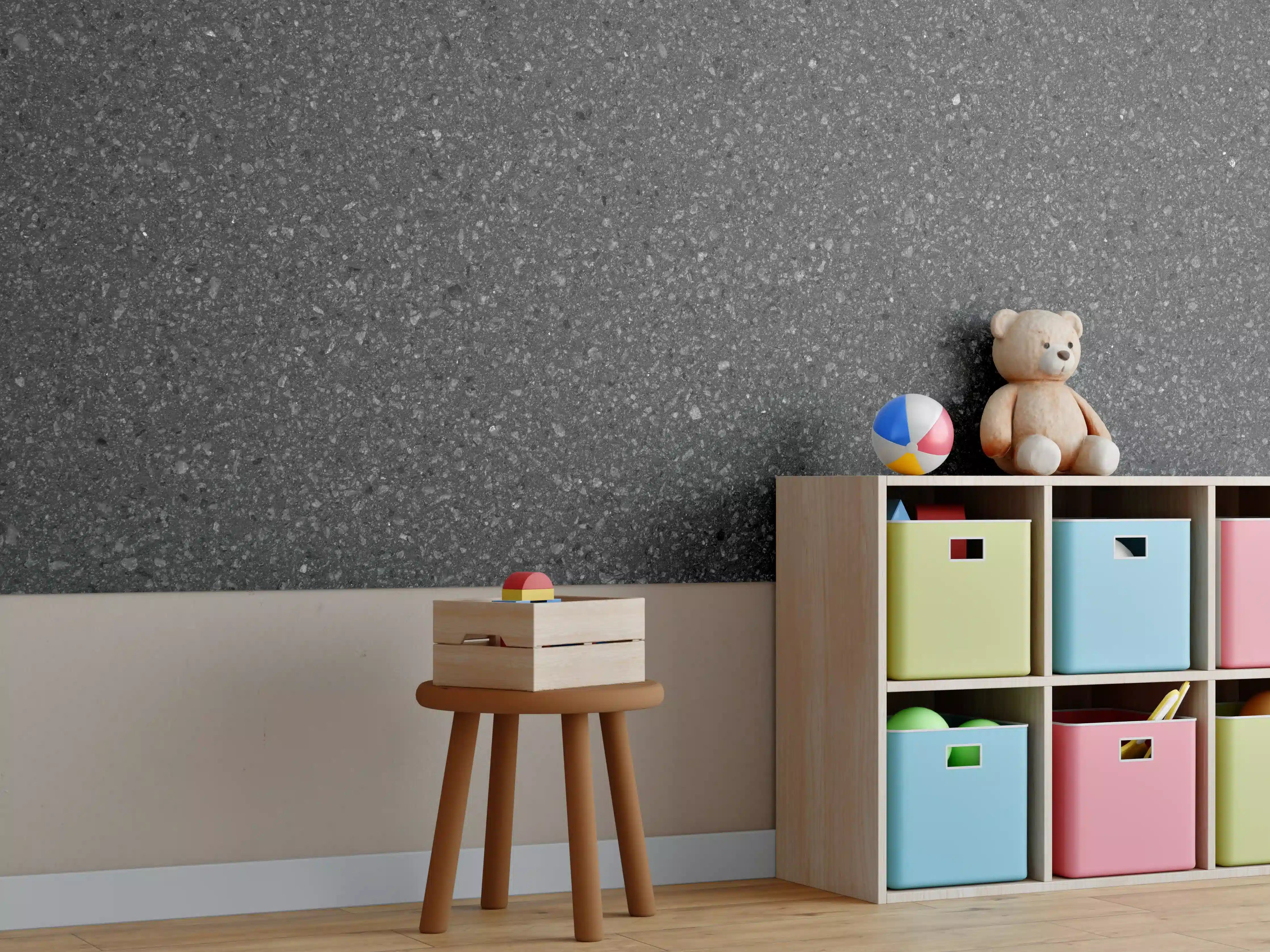 Kinderzimmer Wandgestaltung - Schwarze Granit-Textur mit feiner Körnung