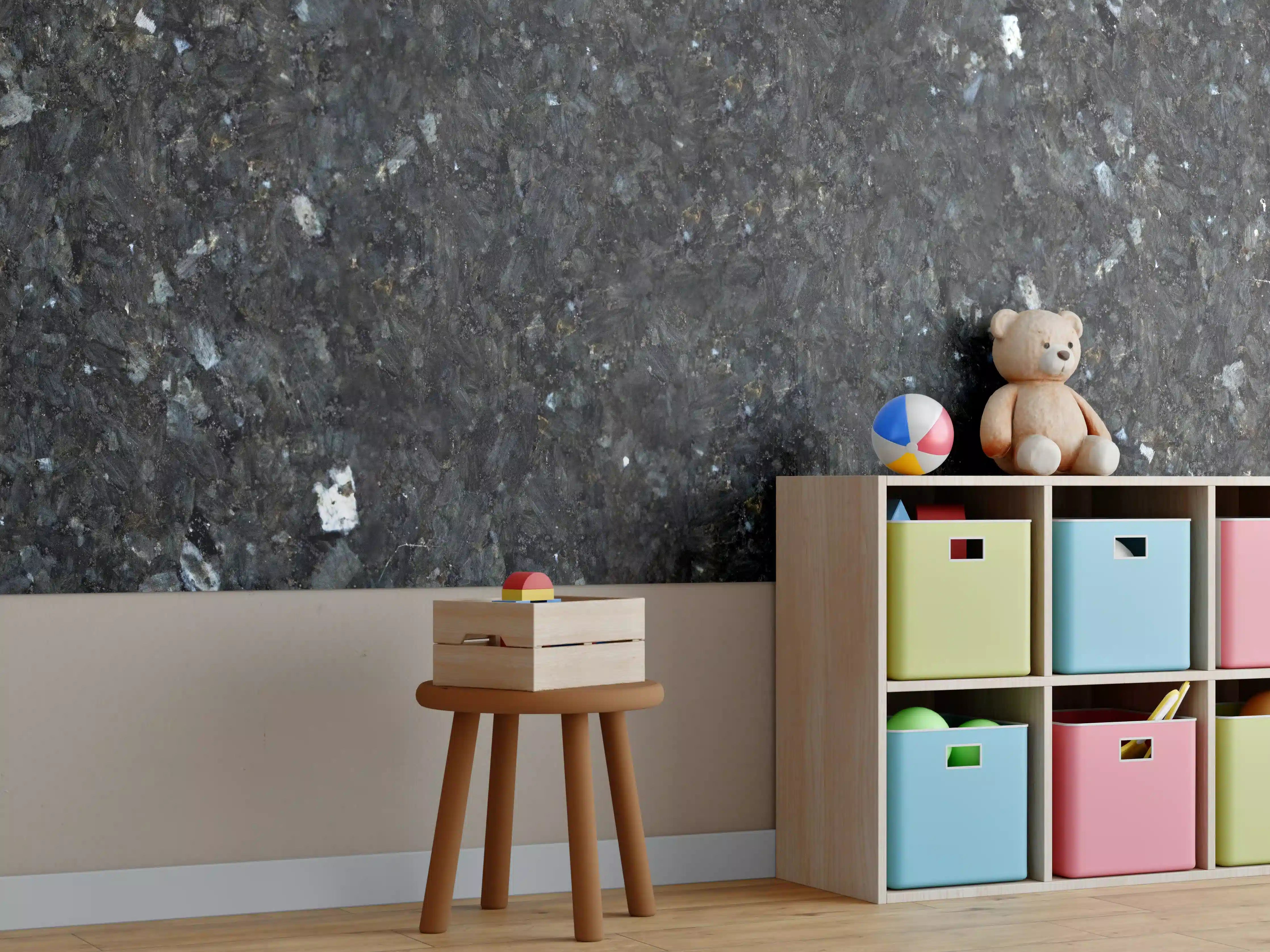 Kinderzimmer Wandgestaltung - Schwarze Granitwand