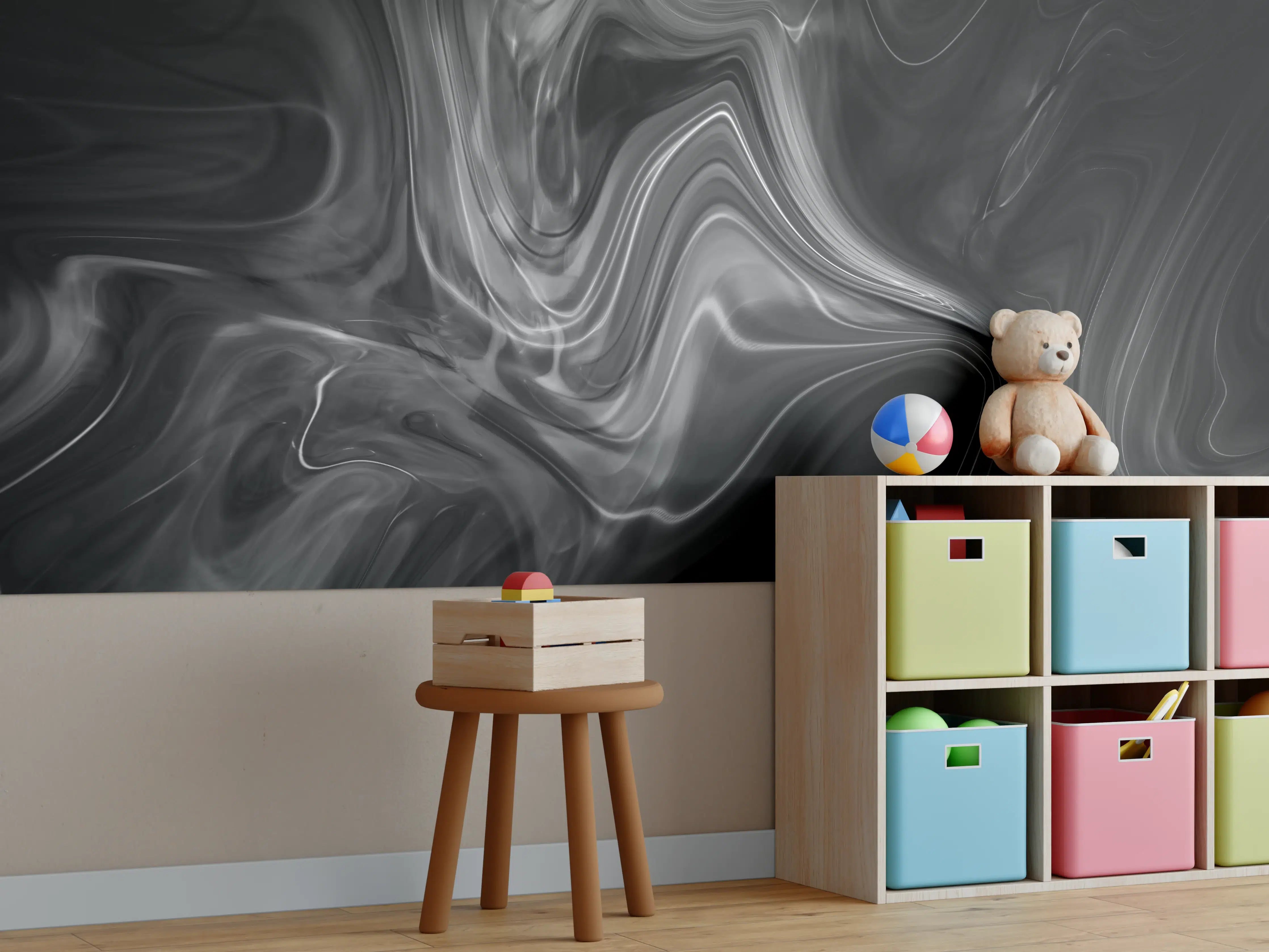 Kinderzimmer Wandgestaltung - Schwarze Marmorstruktur mit weißen Adern