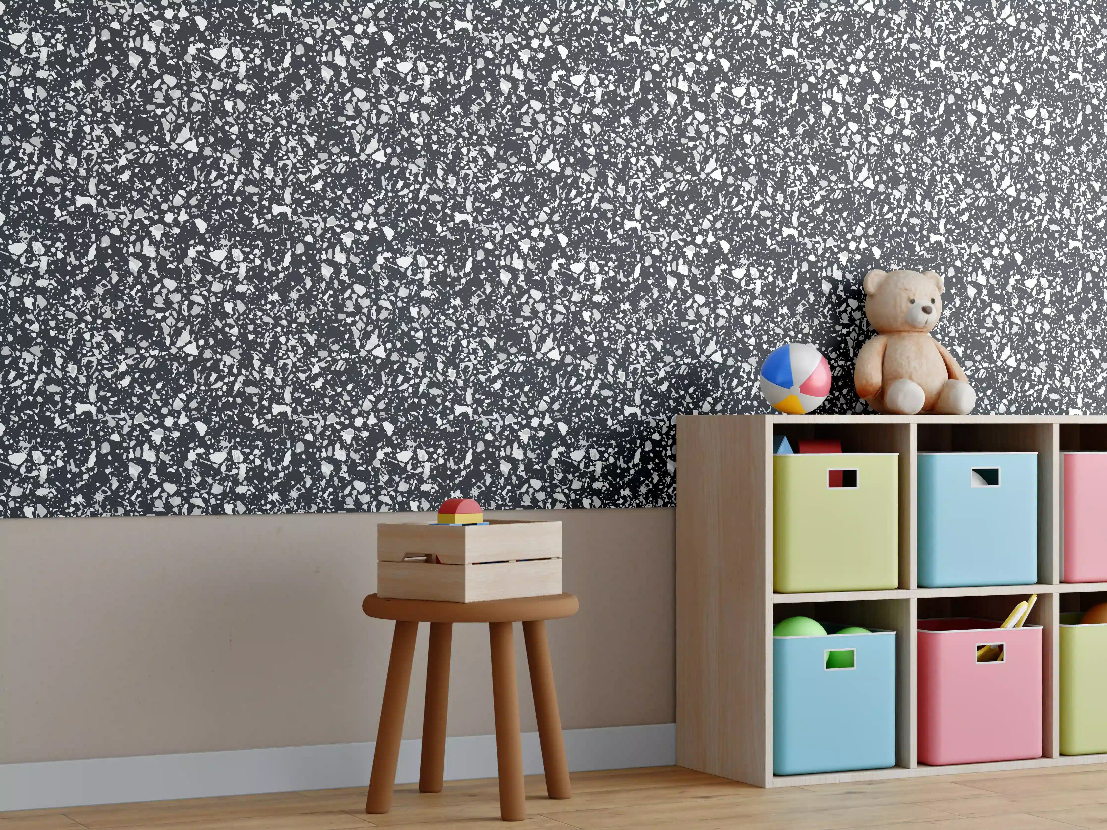 Kinderzimmer Wandgestaltung - Schwarze Terrazzo-Optik