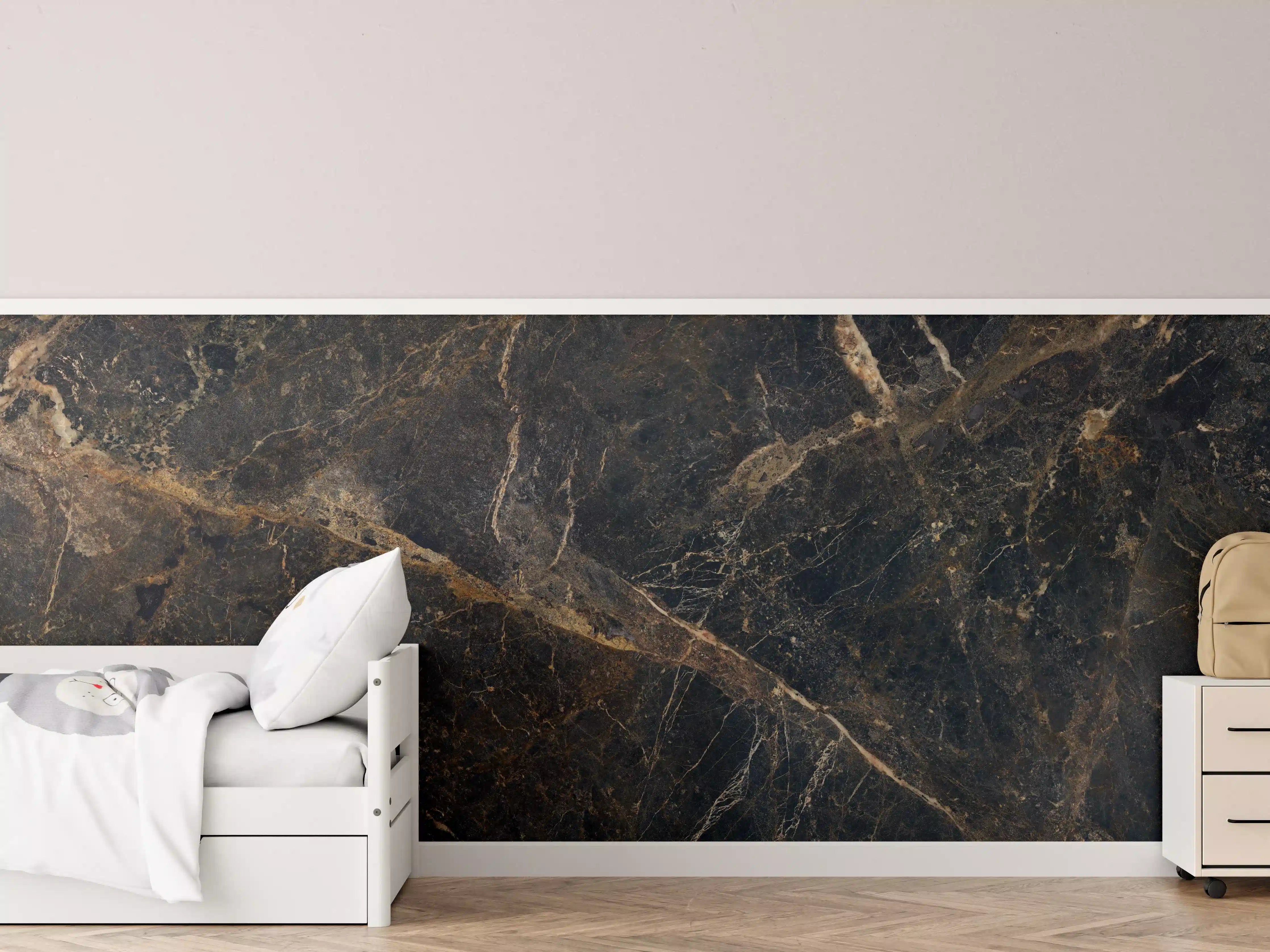 Kinderzimmer Wandgestaltung - Schwarze edle Marmortextur