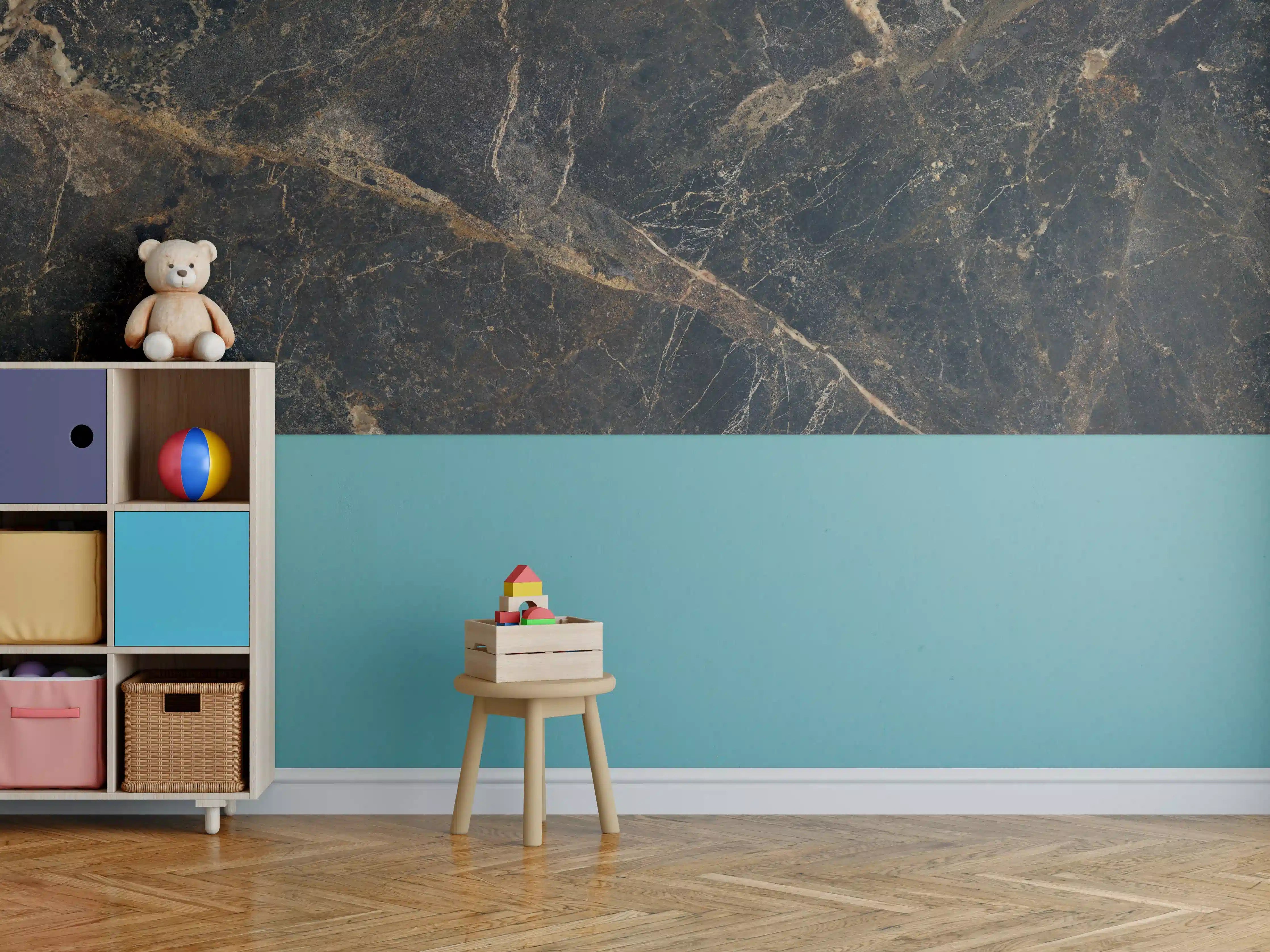 Kinderzimmer Wandgestaltung - Schwarze edle Marmortextur