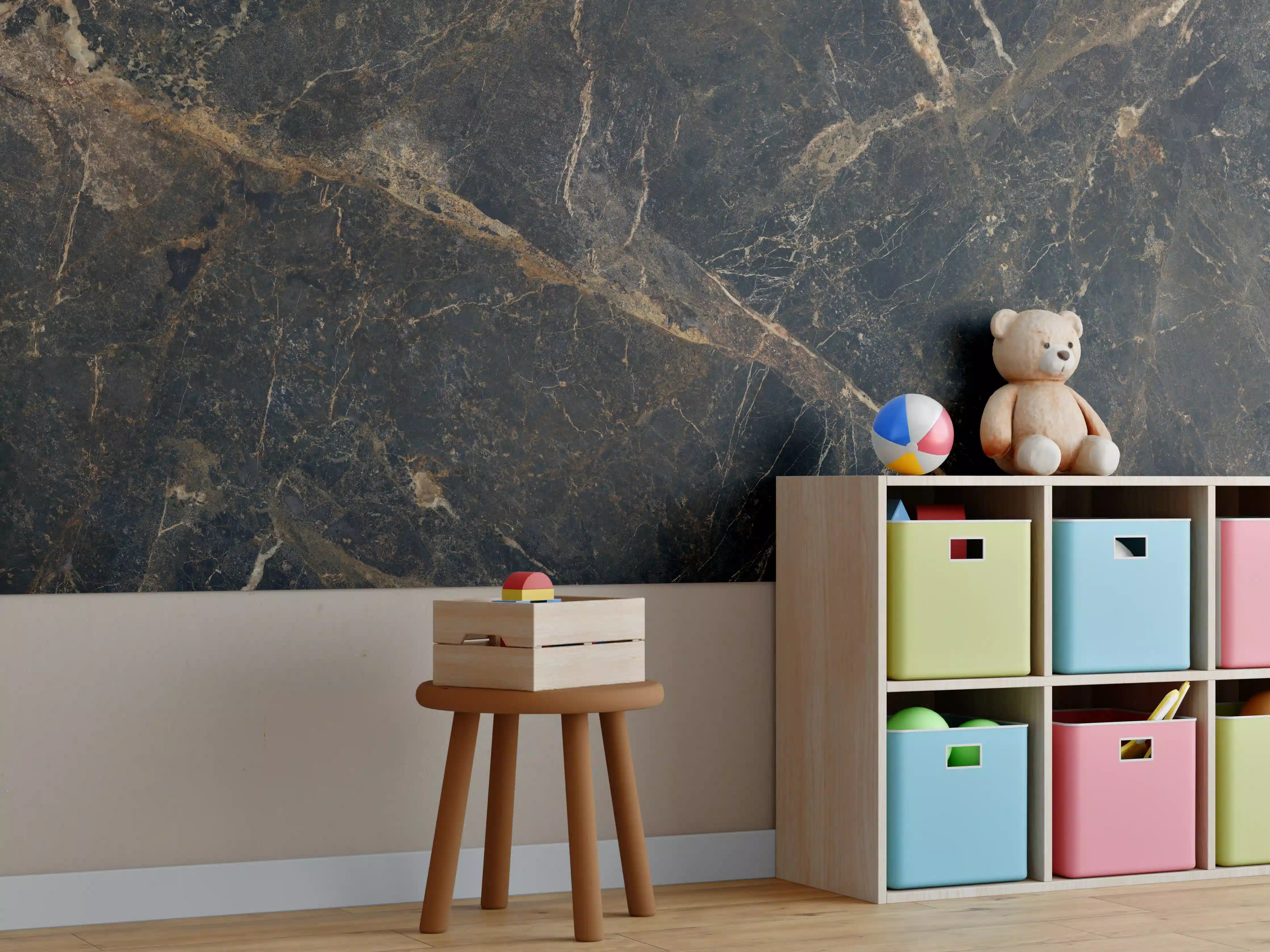 Kinderzimmer Wandgestaltung - Schwarze edle Marmortextur