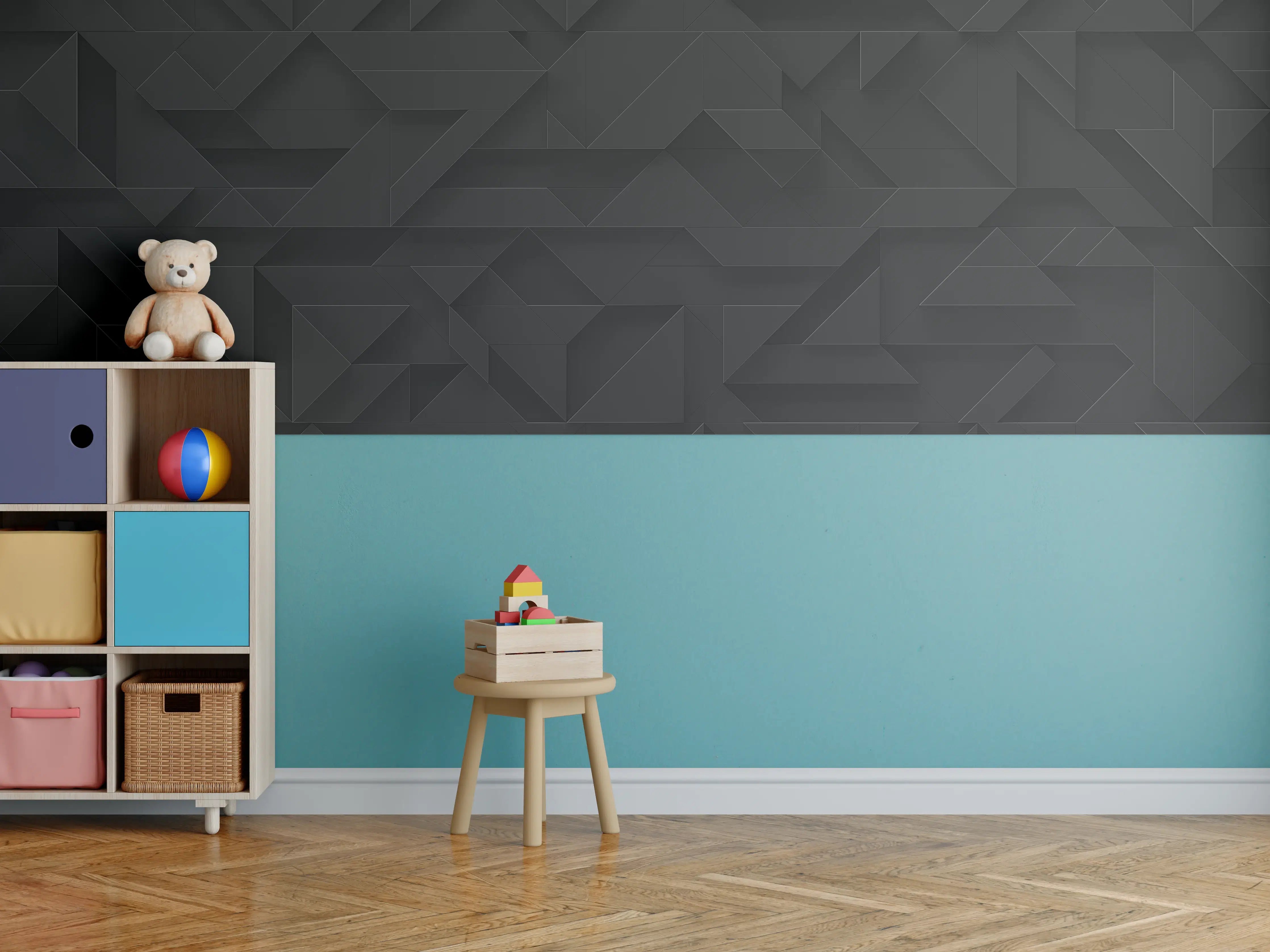 Kinderzimmer Wandgestaltung - Schwarze futuristische Wand - 3D