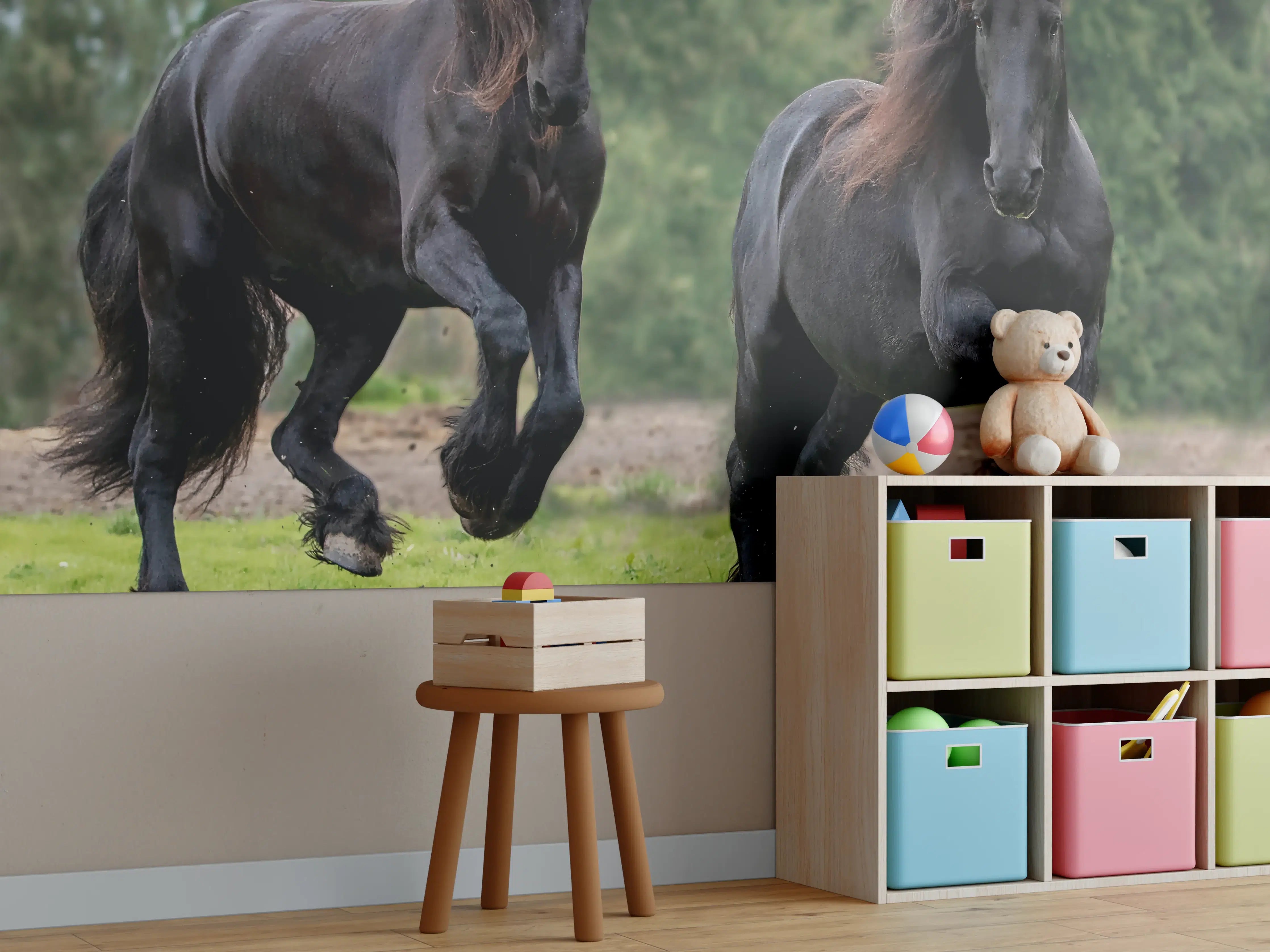 Kinderzimmer Wandgestaltung - Schwarze prächtige Friesenpferde