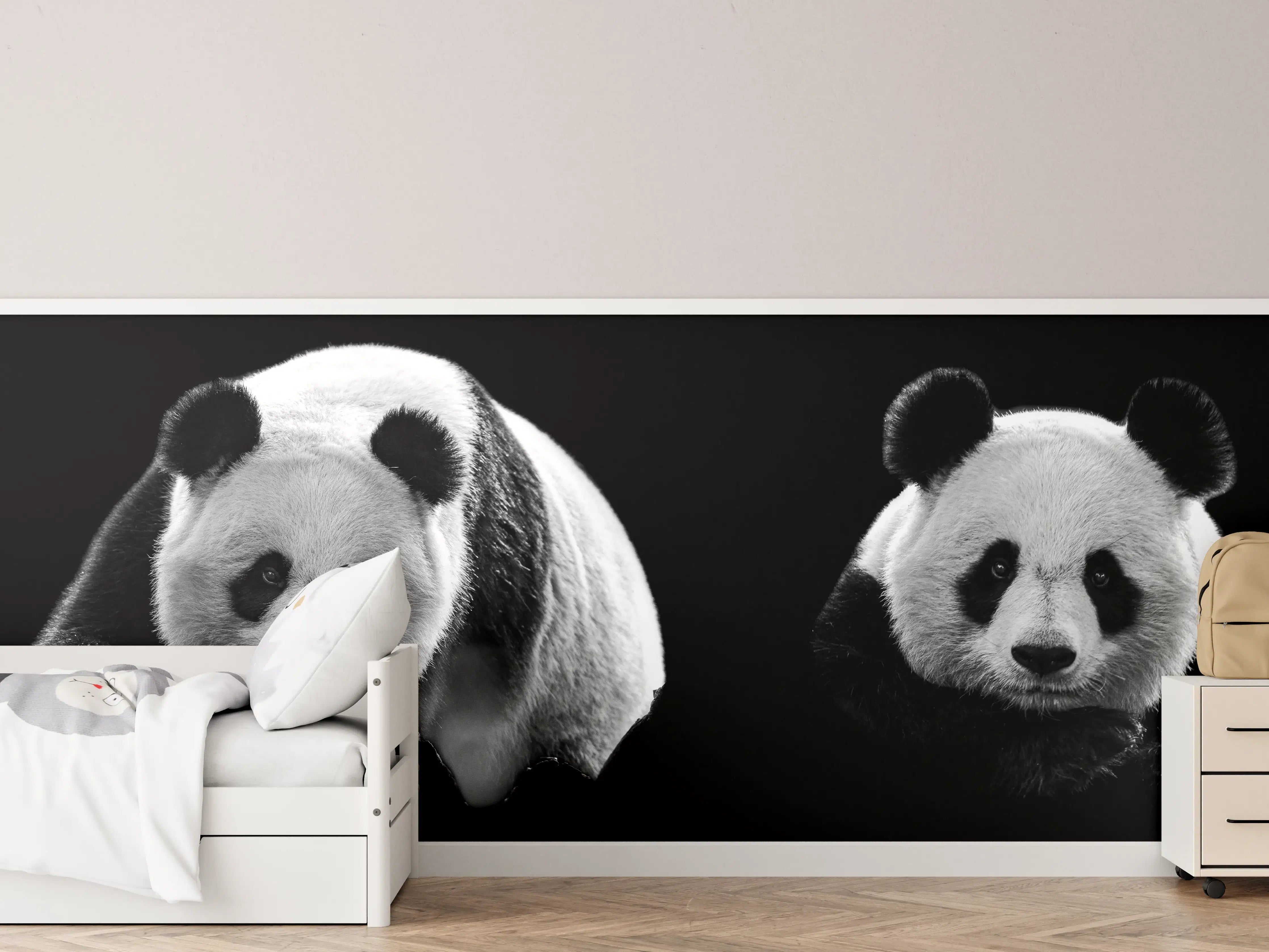 Kinderzimmer Wandgestaltung - Schwarze und Weiß Panda Köpfe