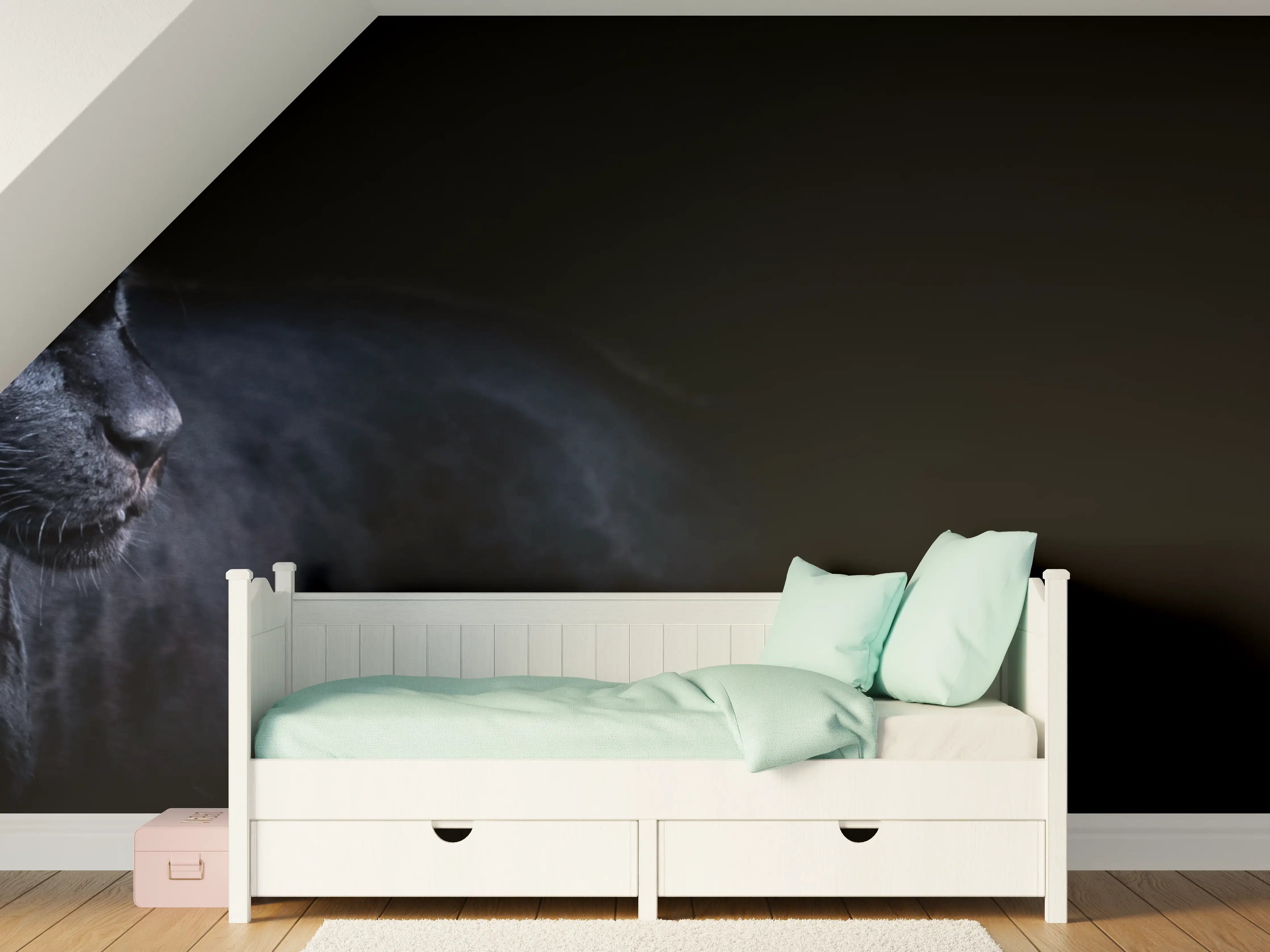 Kinderzimmer Wandgestaltung - Schwarzen Panther mit schwarzem Hintergrund