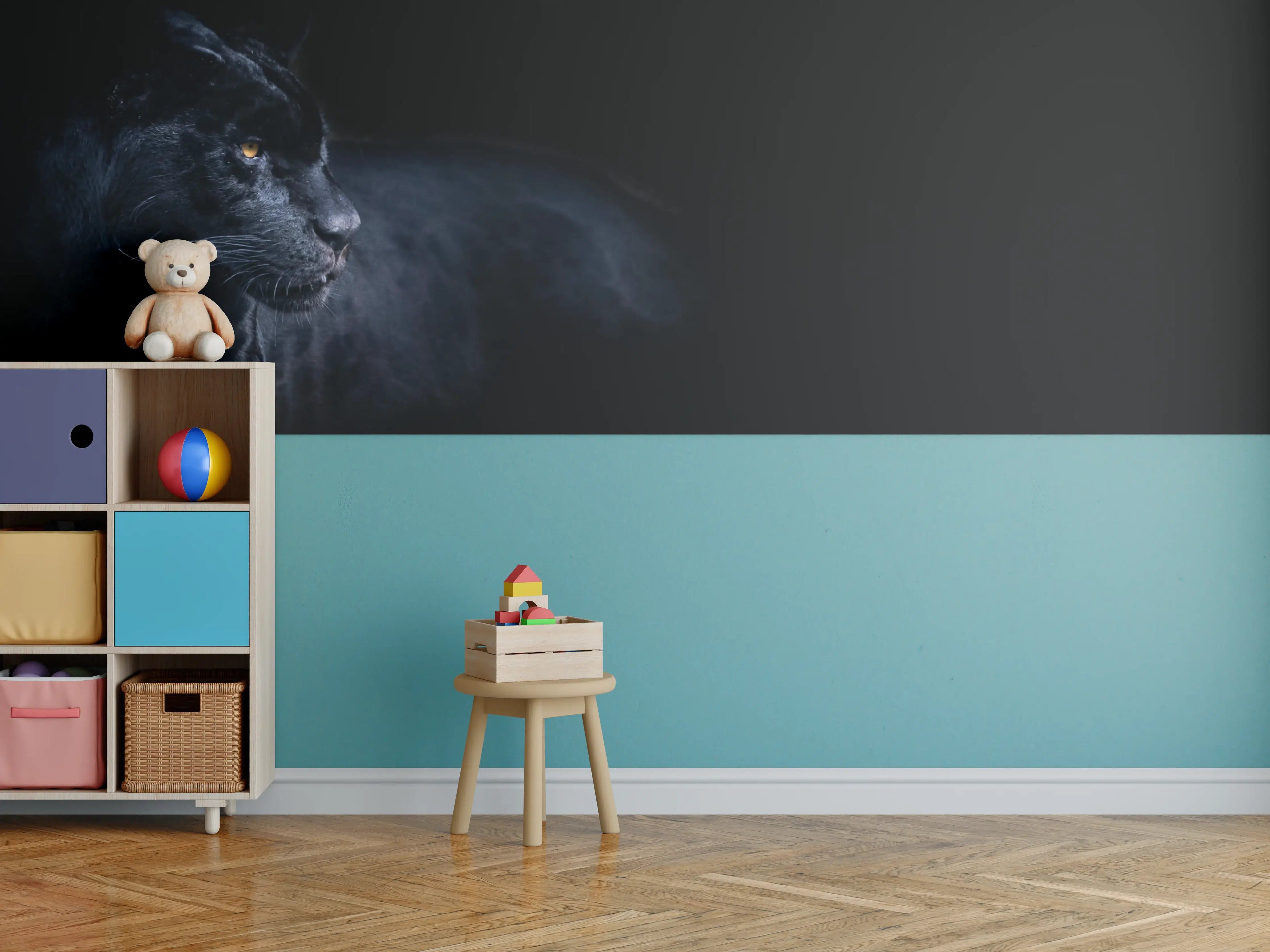 Kinderzimmer Wandgestaltung - Schwarzen Panther mit schwarzem Hintergrund