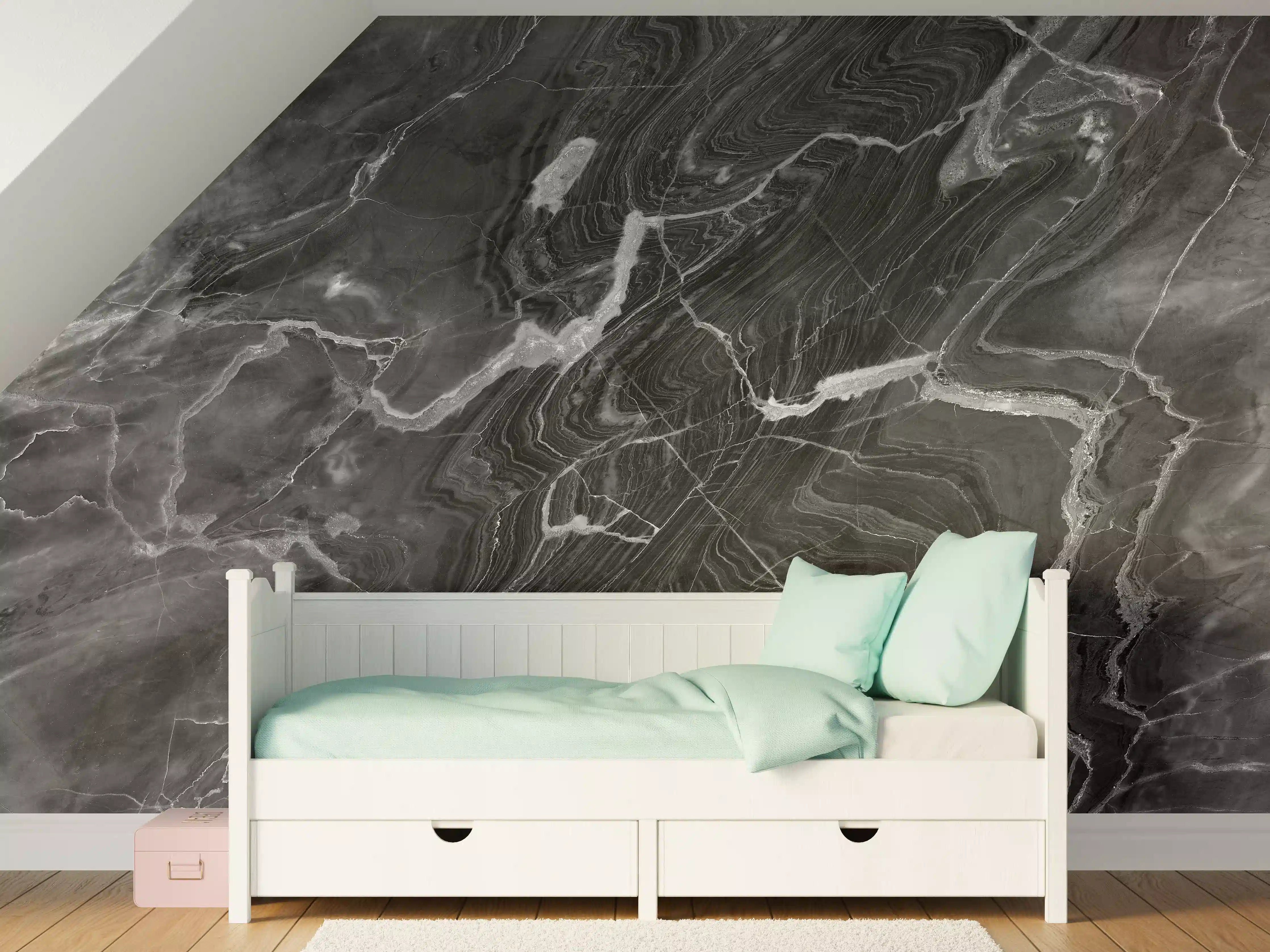 Kinderzimmer Wandgestaltung - Schwarzer Marmor mit weißen Adern