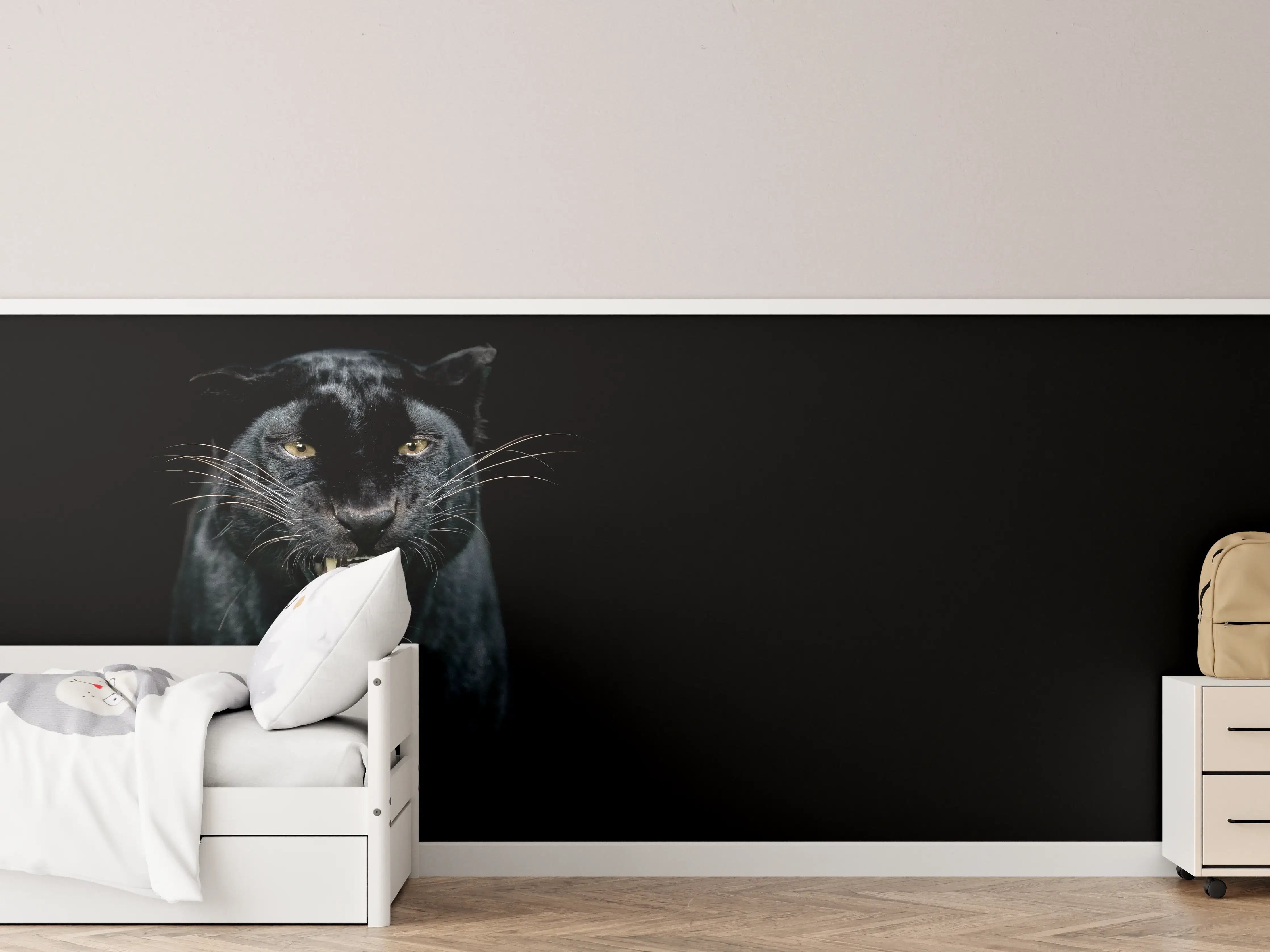 Kinderzimmer Wandgestaltung - Schwarzer Panther auf schwarzem Hintergrund