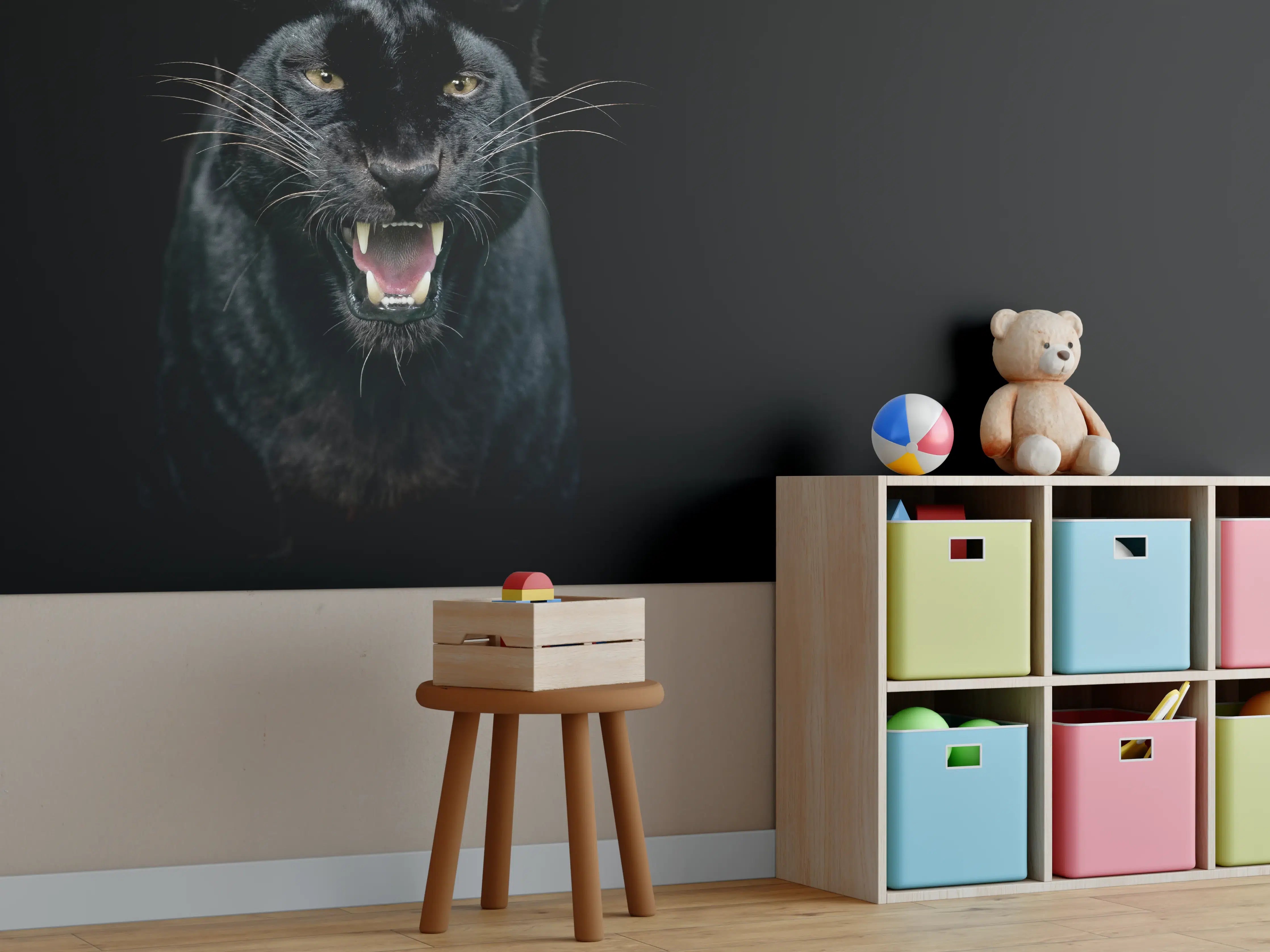 Kinderzimmer Wandgestaltung - Schwarzer Panther auf schwarzem Hintergrund