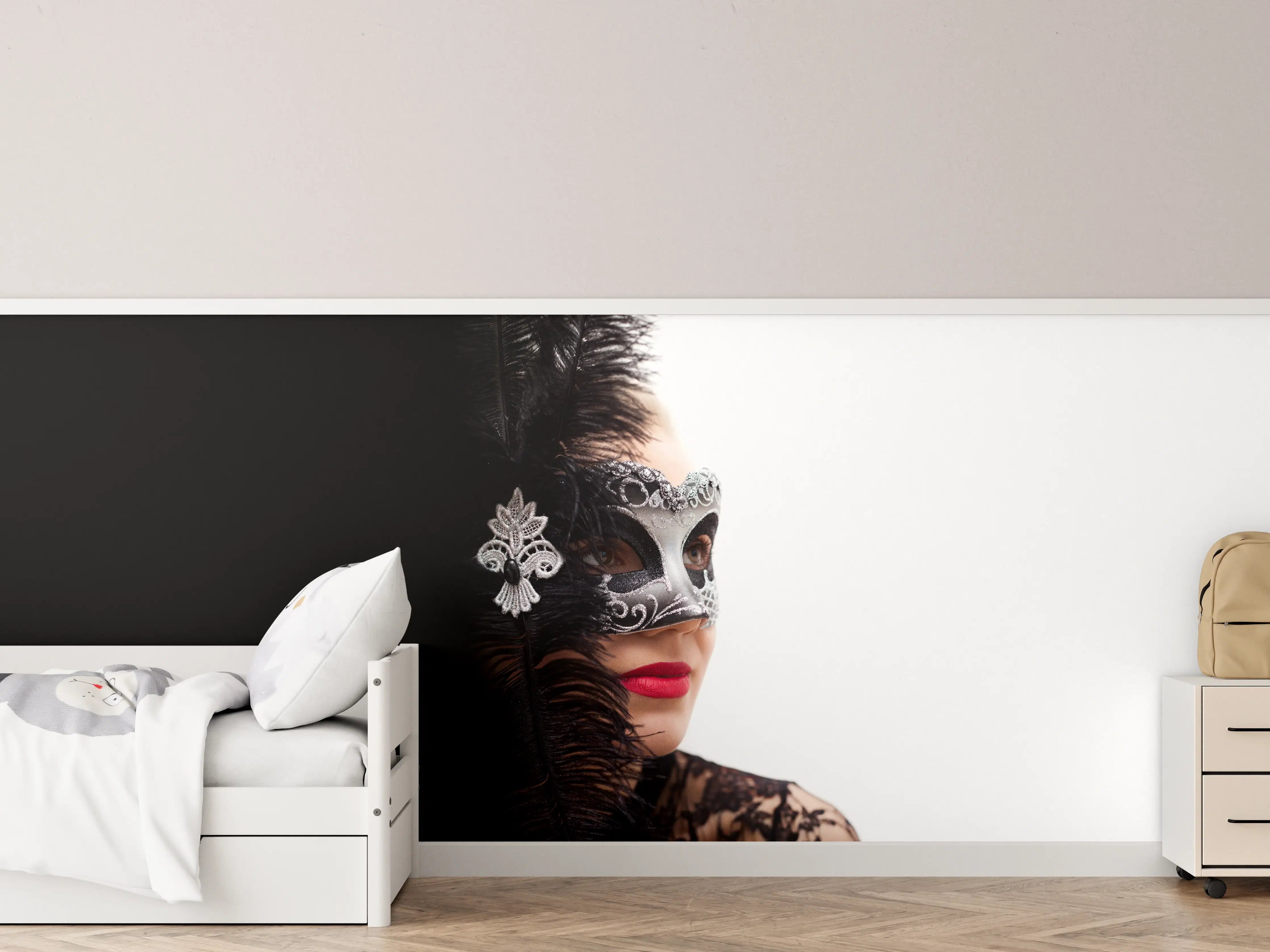 Kinderzimmer Wandgestaltung - Schwarzer Schwan Frau mit Maske