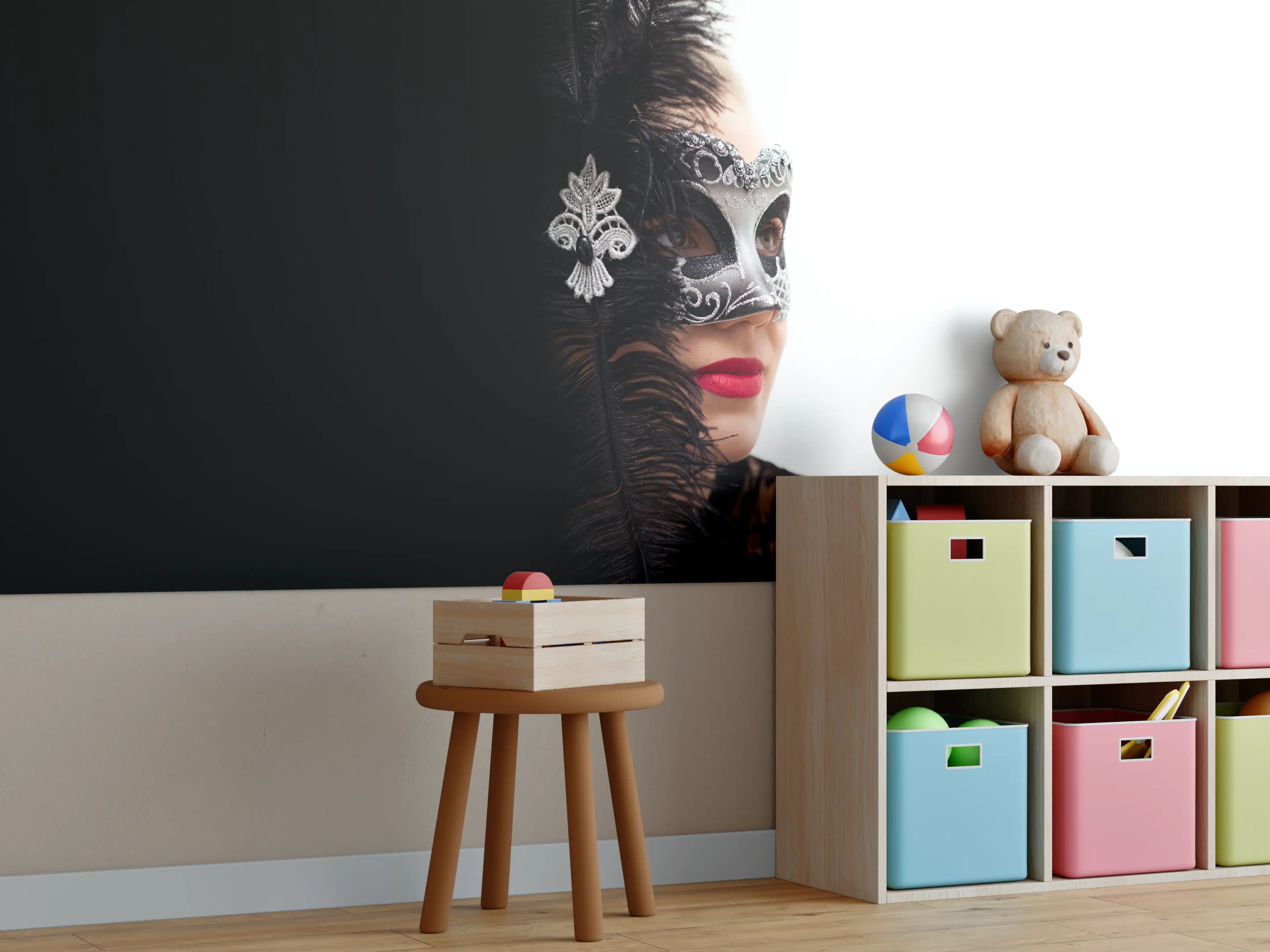 Kinderzimmer Wandgestaltung - Schwarzer Schwan Frau mit Maske