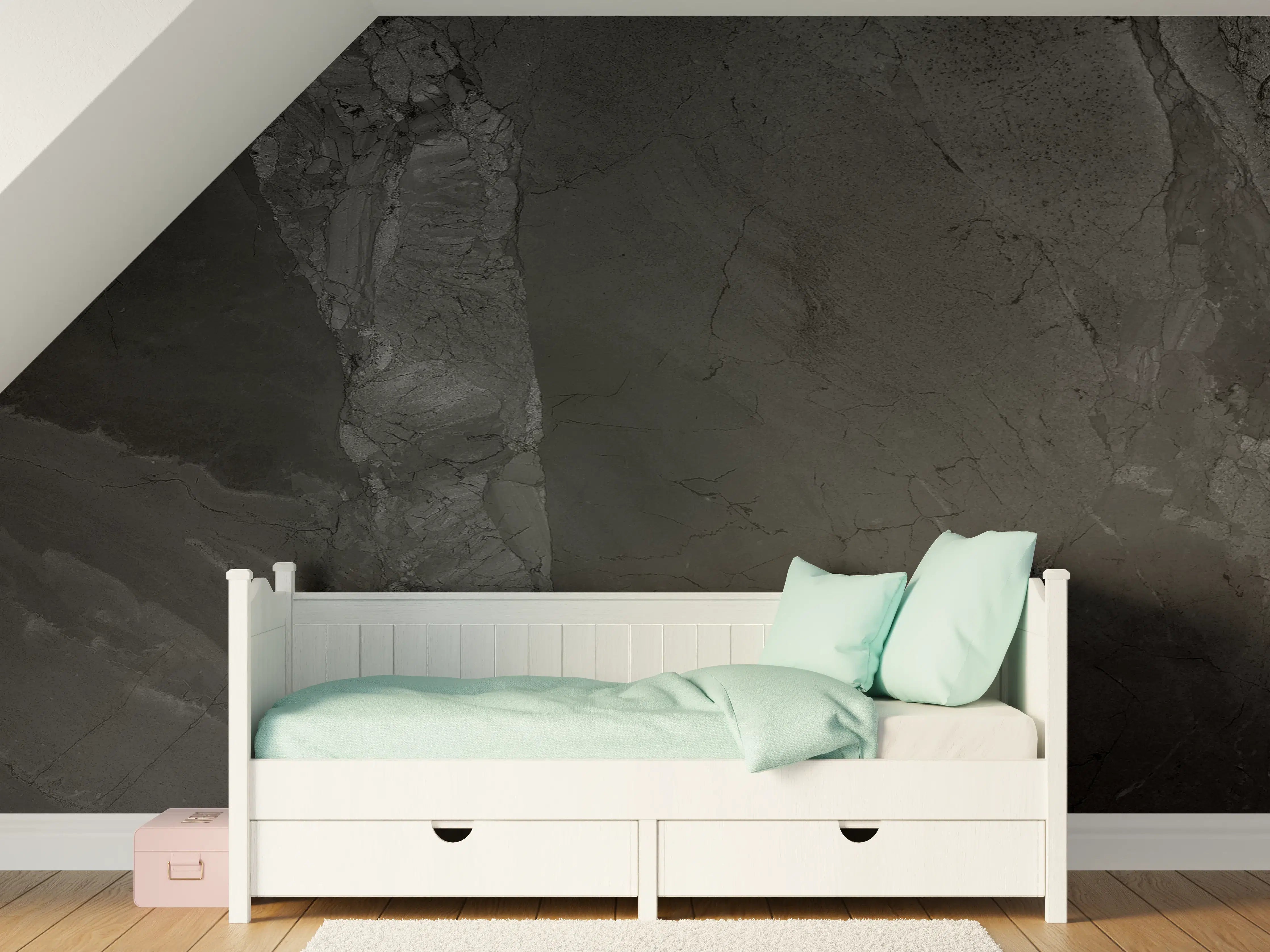 Kinderzimmer Wandgestaltung - Schwarzer dunkler Marmor-Muster