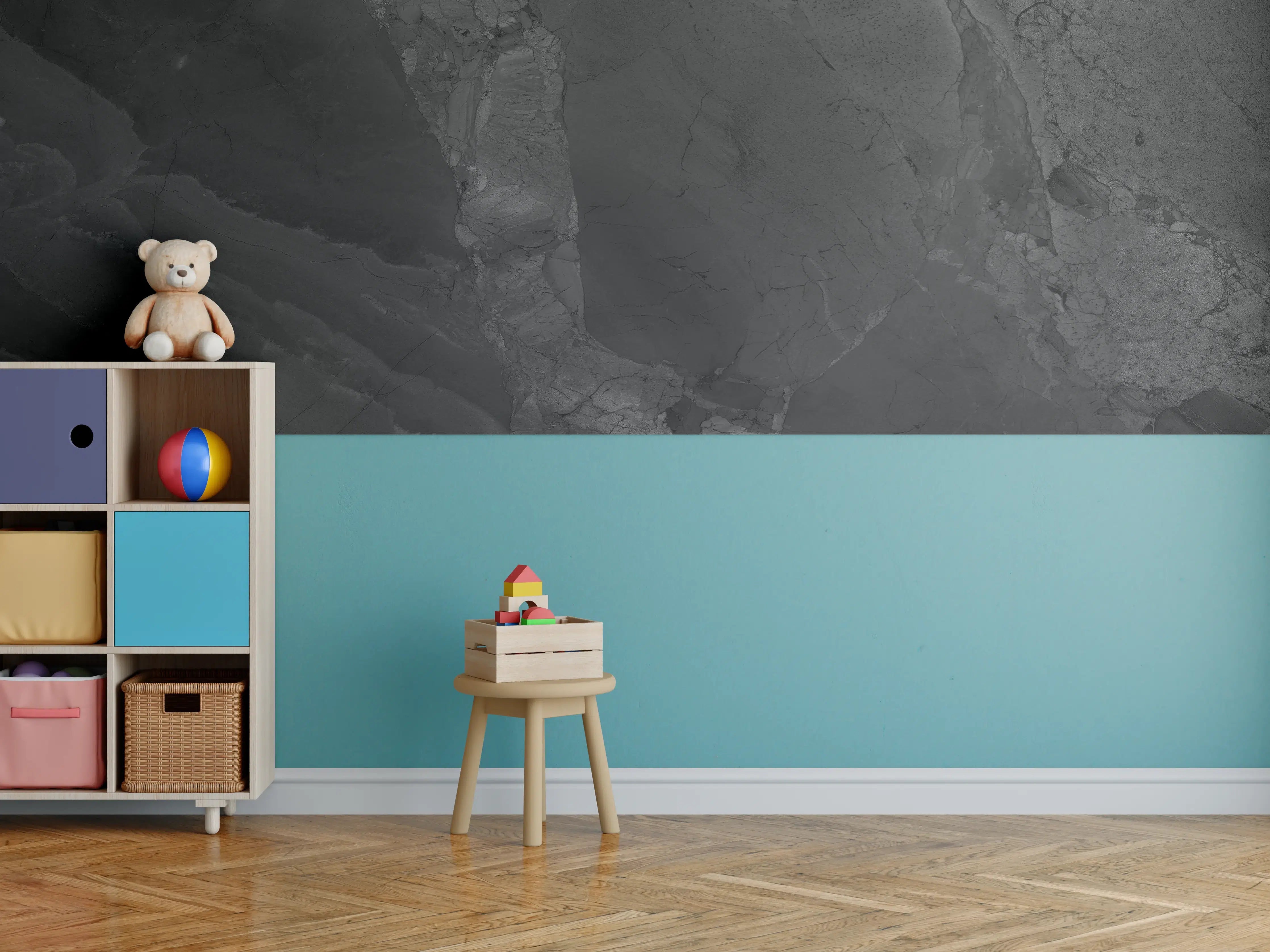 Kinderzimmer Wandgestaltung - Schwarzer dunkler Marmor-Muster