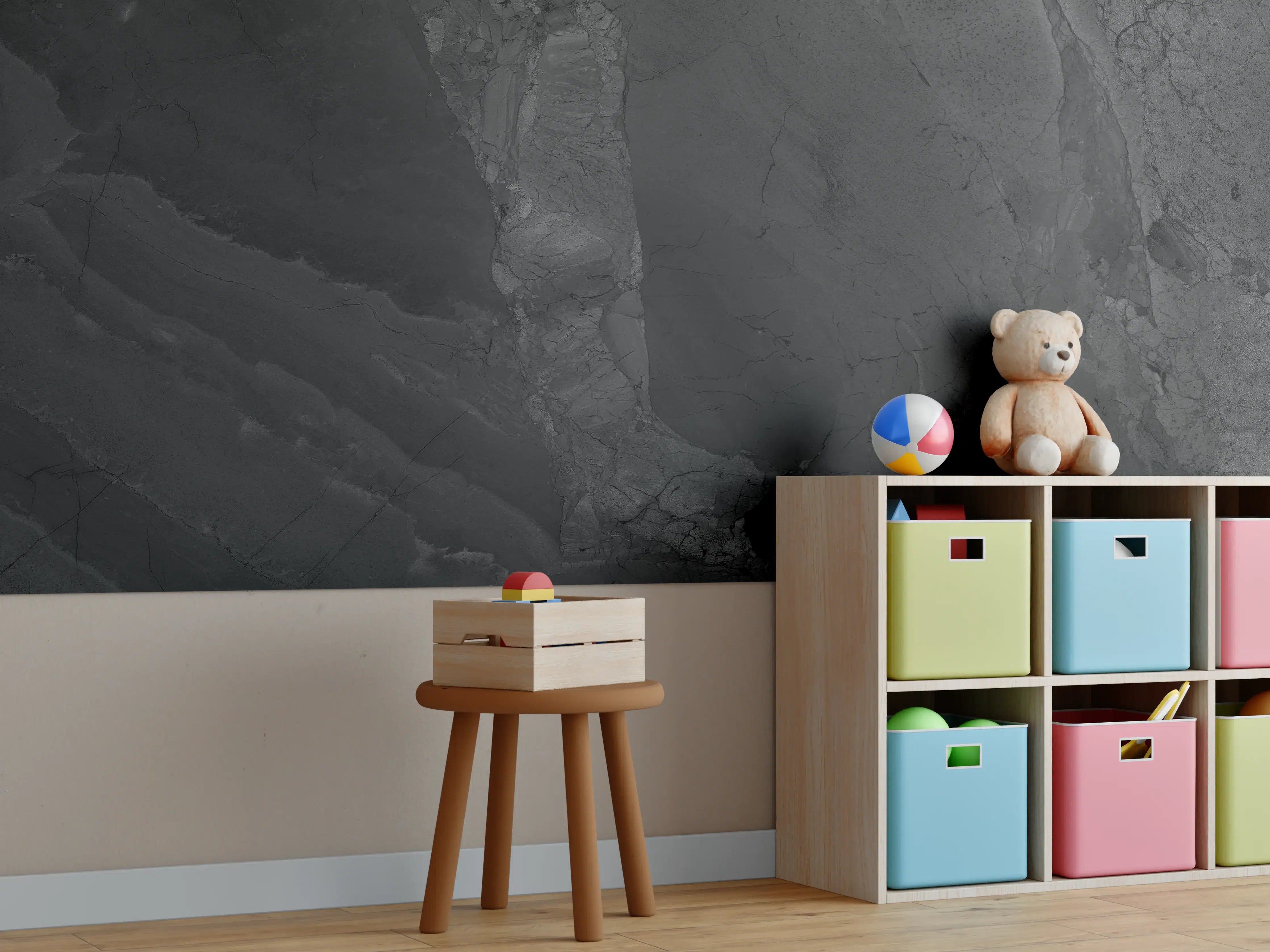 Kinderzimmer Wandgestaltung - Schwarzer dunkler Marmor-Muster