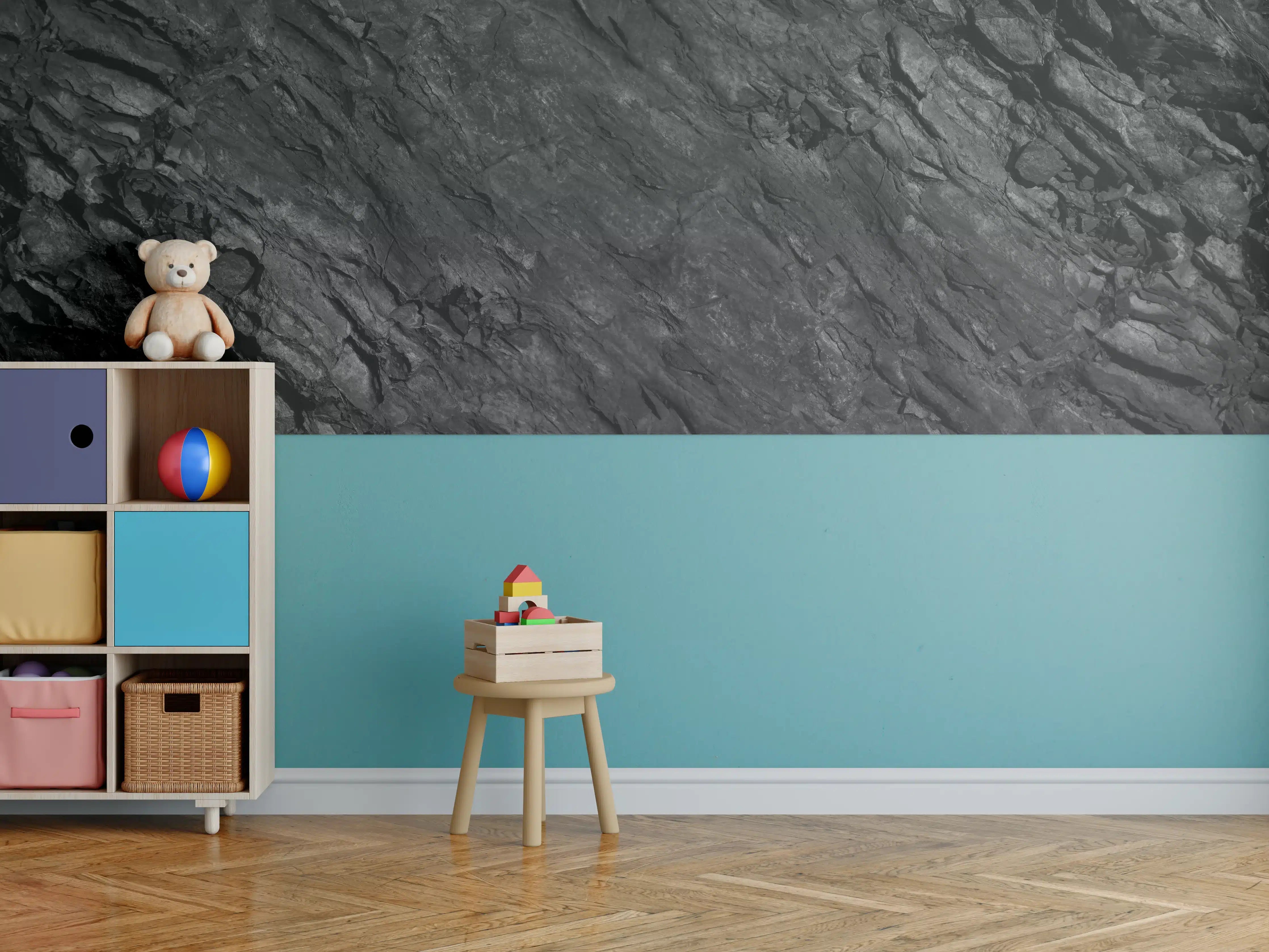 Kinderzimmer Wandgestaltung - Schwarzer kantiger Fels
