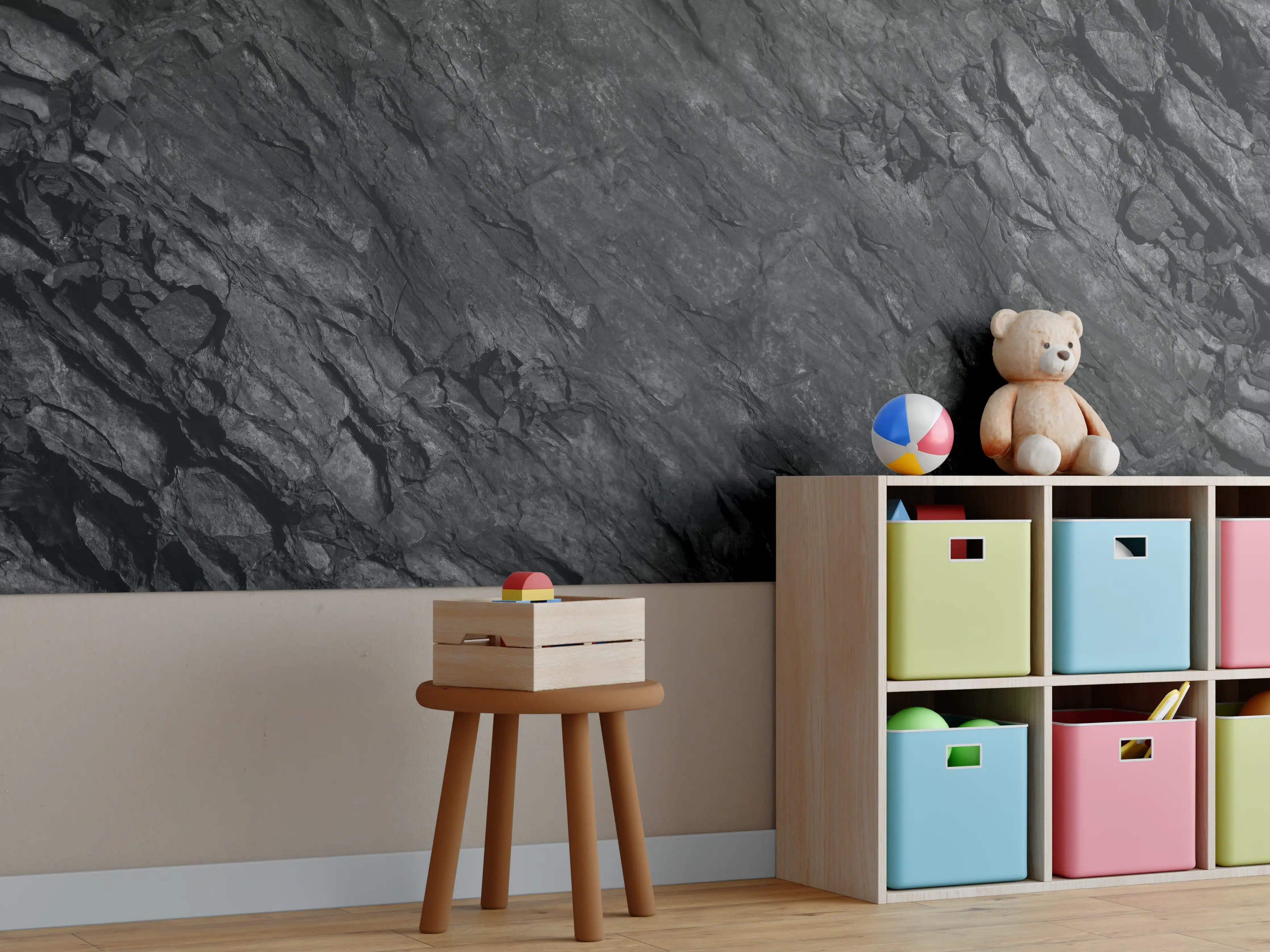 Kinderzimmer Wandgestaltung - Schwarzer kantiger Fels