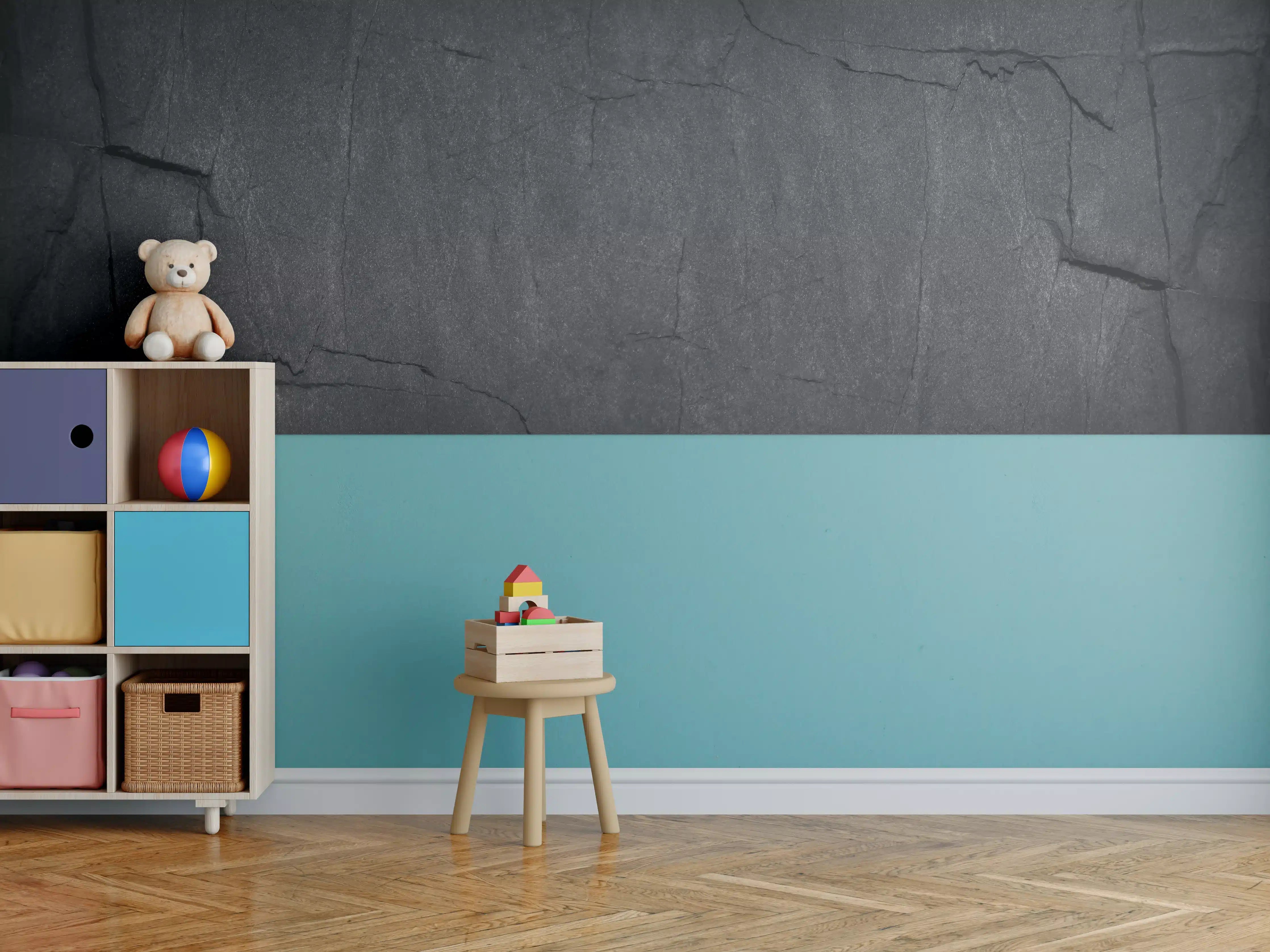 Kinderzimmer Wandgestaltung - Schwarzes Felsgestein