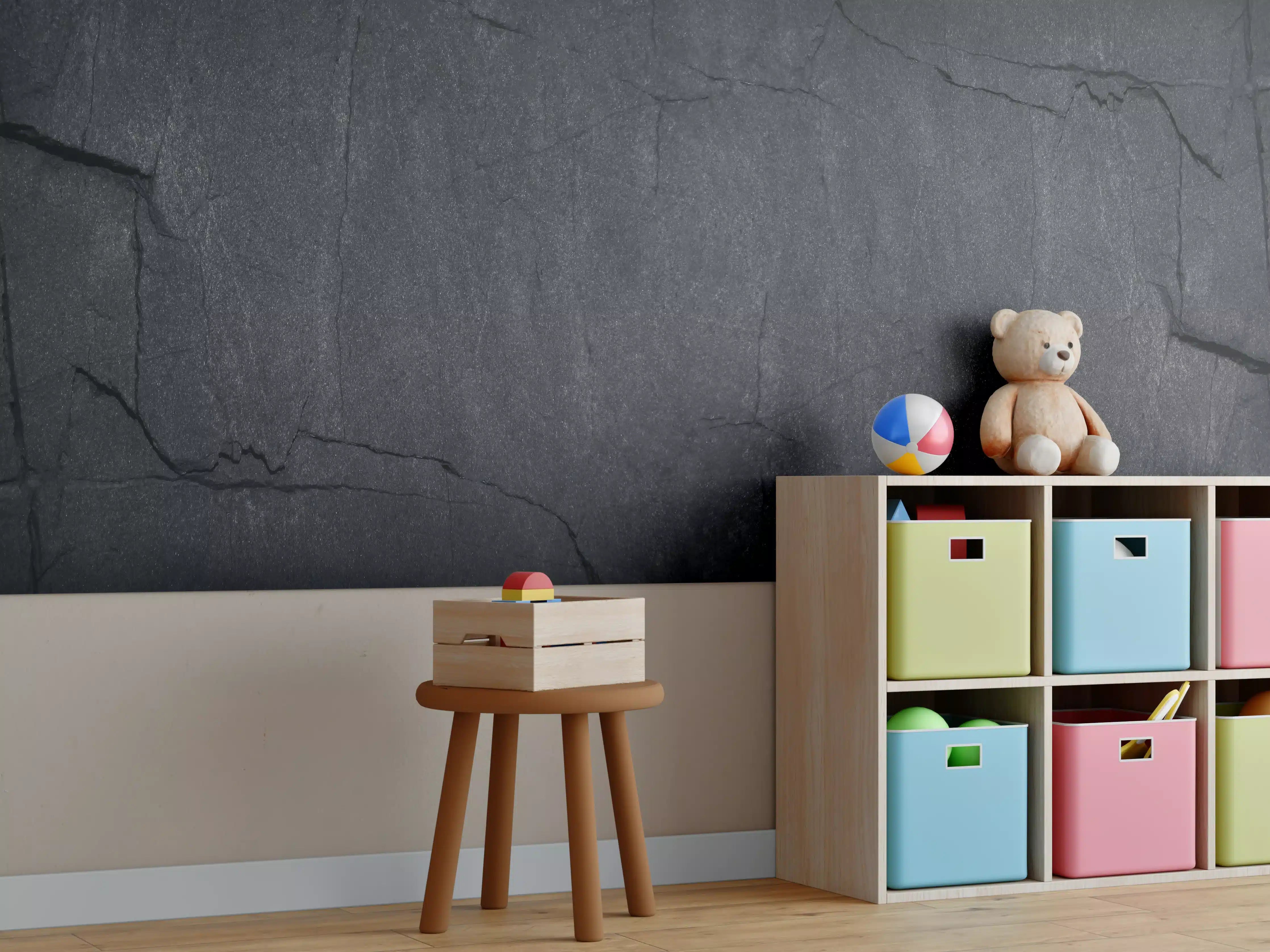 Kinderzimmer Wandgestaltung - Schwarzes Felsgestein